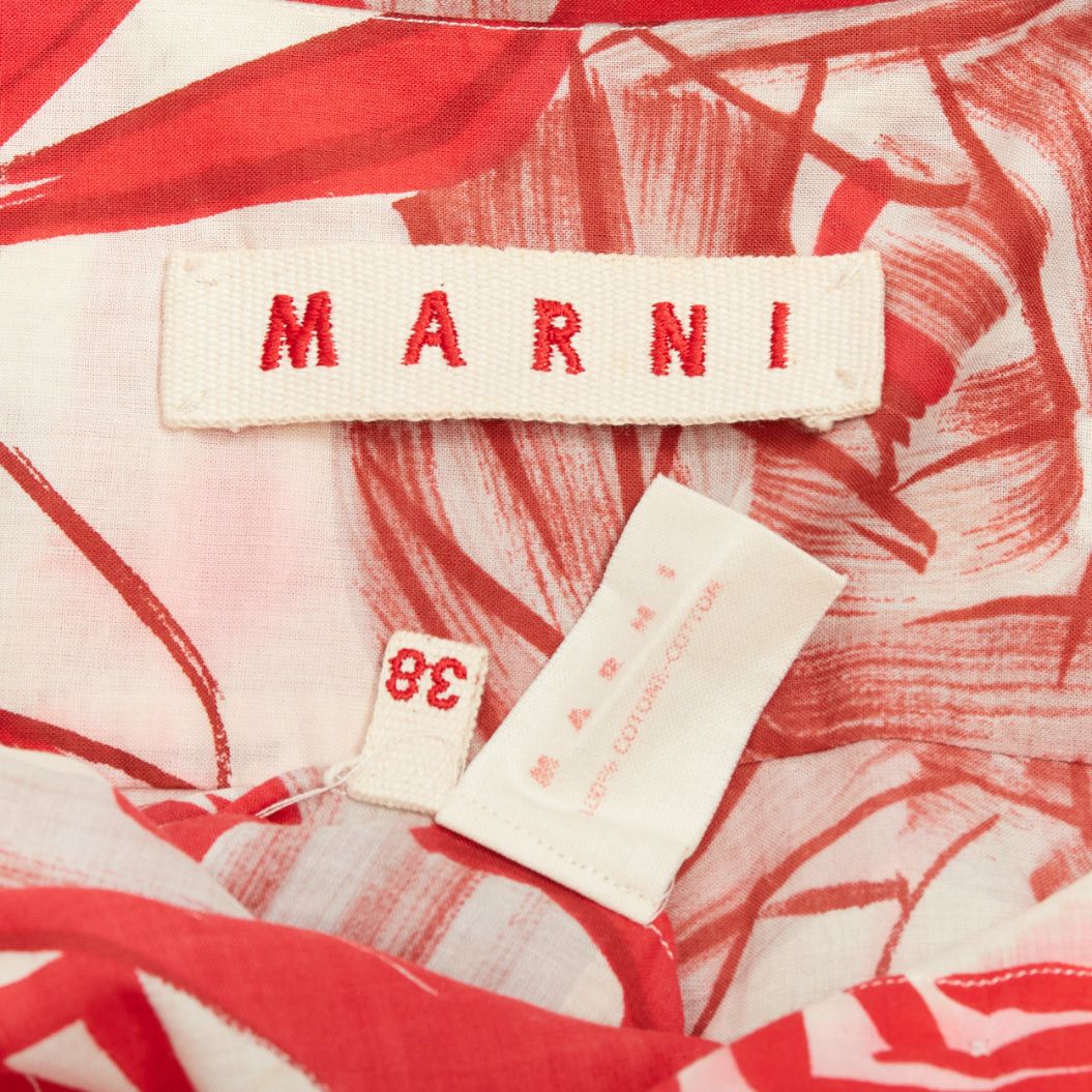 Marni MARNI red beige 100% cotton abstract floral print crop shirt IT38 XS Size XS / US 0-2 / IT 36-38 - 8 Thumbnail