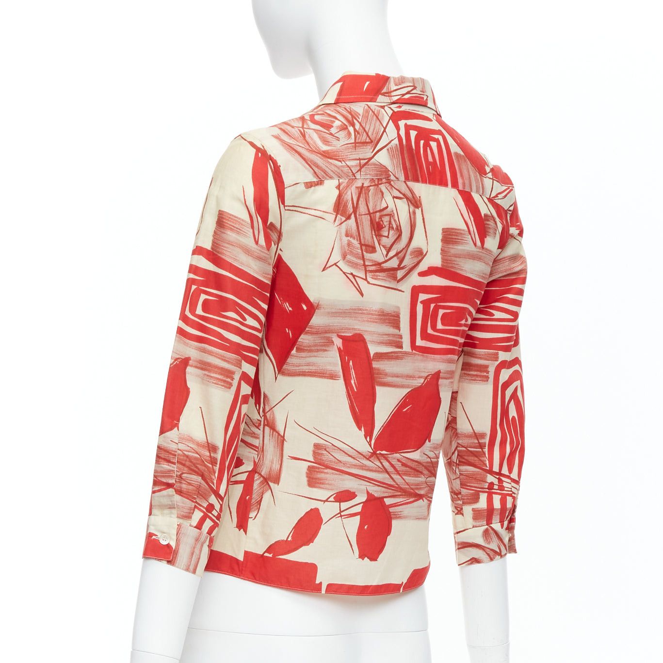 Marni MARNI red beige 100% cotton abstract floral print crop shirt IT38 XS Size XS / US 0-2 / IT 36-38 - 6 Thumbnail