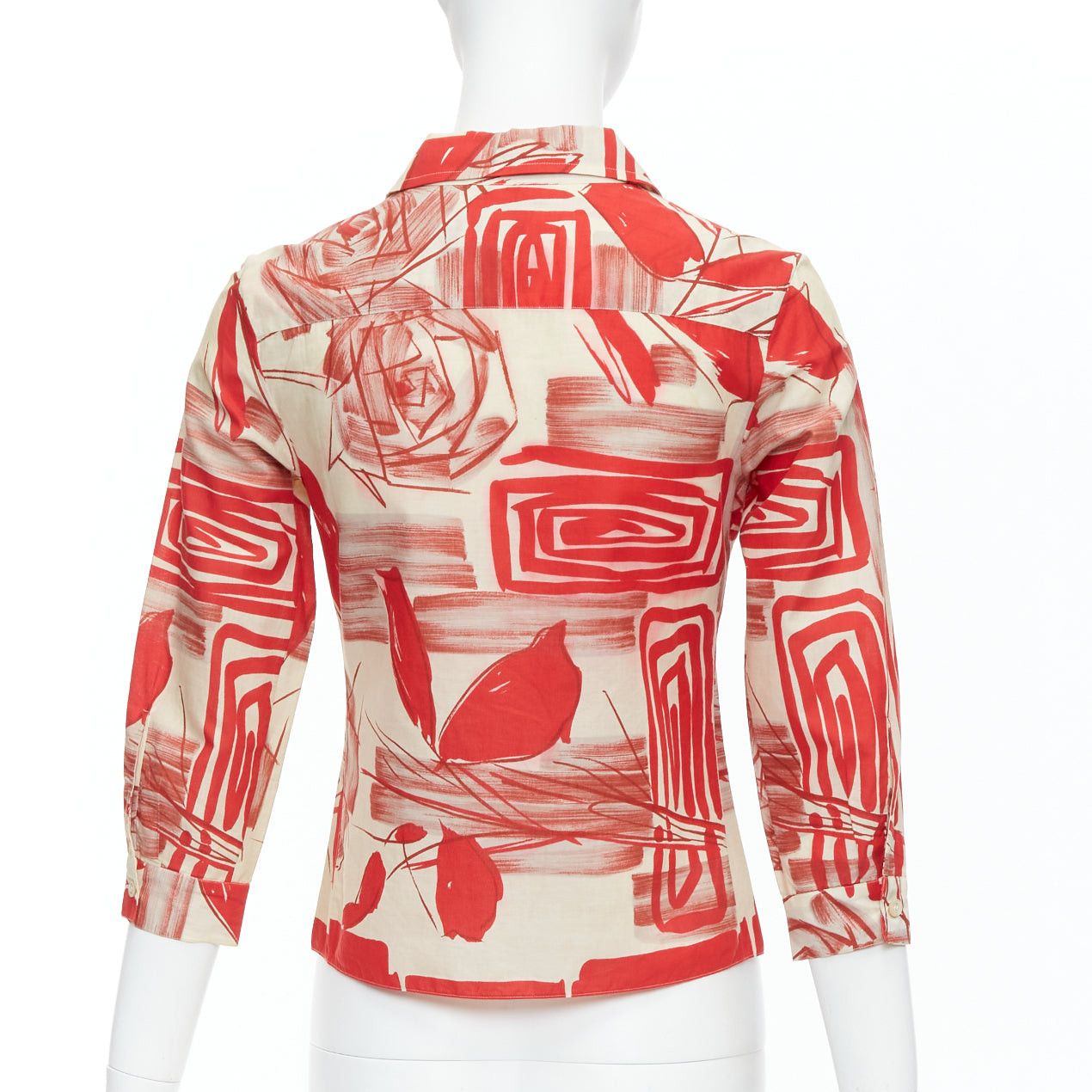 Marni MARNI red beige 100% cotton abstract floral print crop shirt IT38 XS Size XS / US 0-2 / IT 36-38 - 5 Thumbnail