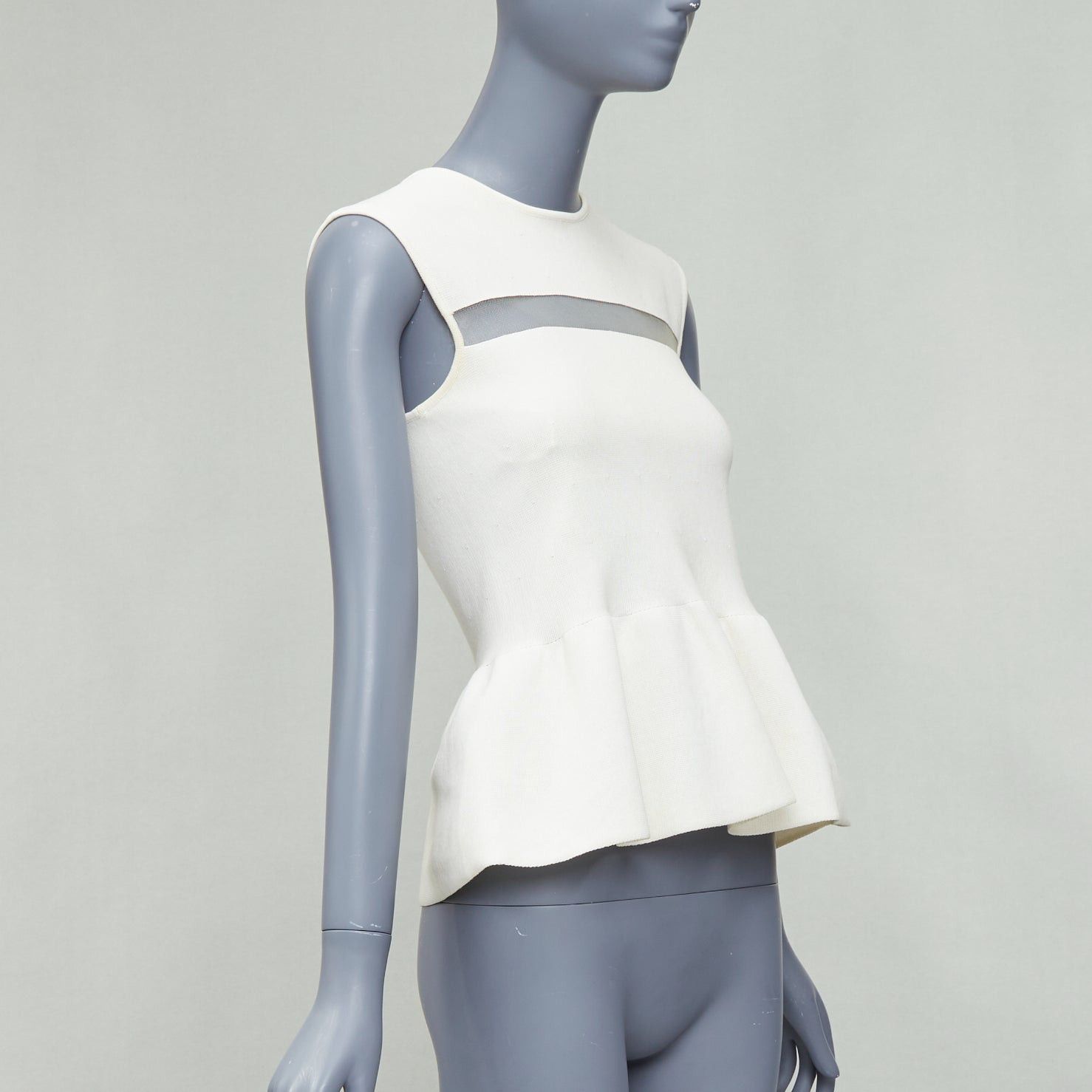 Giambattista Valli GIAMBATTISTA VALLI cream cotton sheer panel peplum top IT38 XXS Size XS / US 0-2 / IT 36-38 - 3 Thumbnail