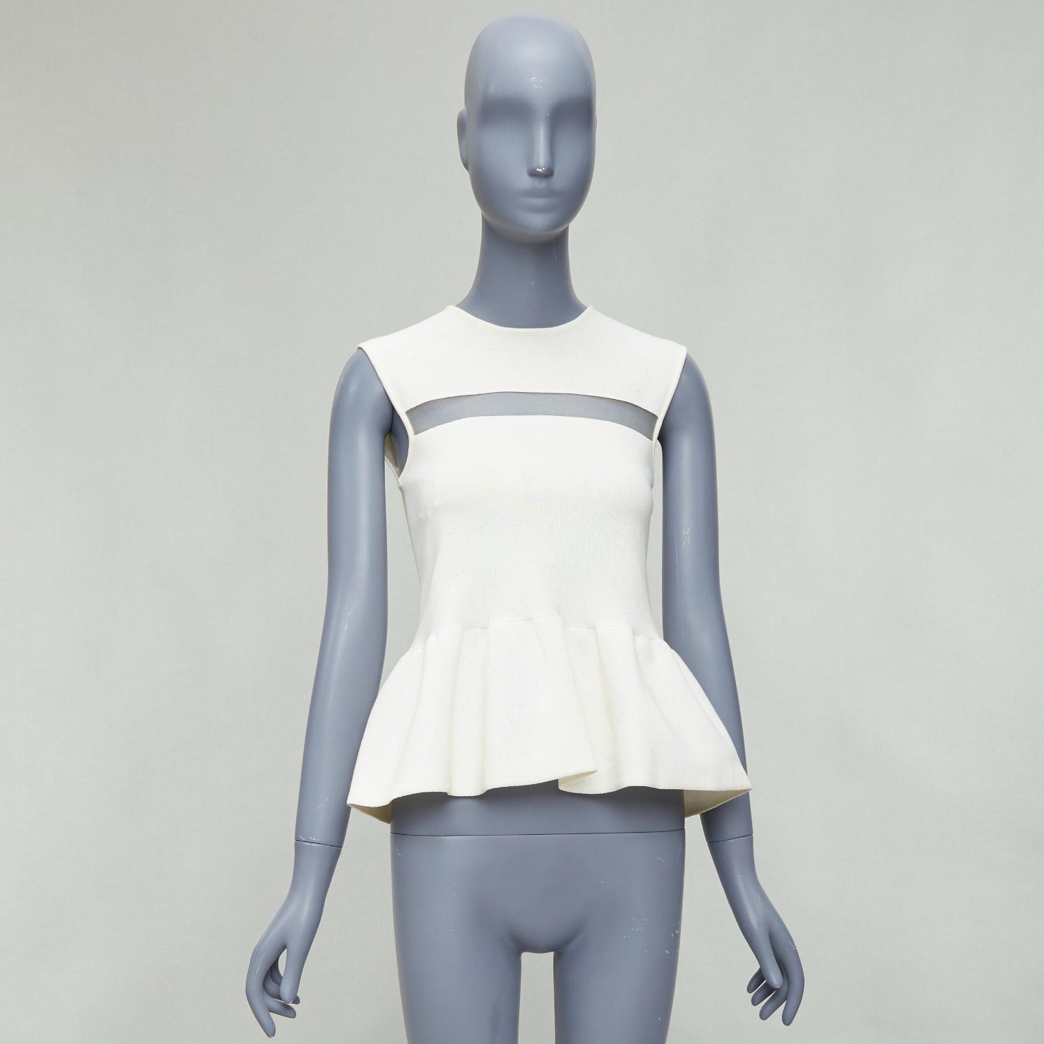 Giambattista Valli GIAMBATTISTA VALLI cream cotton sheer panel peplum top IT38 XXS Size XS / US 0-2 / IT 36-38 - 9 Thumbnail