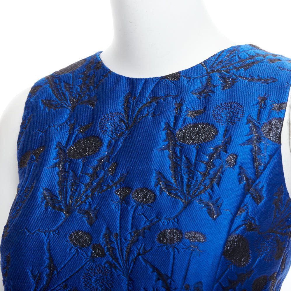 Oscar De La Renta OSCAR DE LA RENTA blue black lurex floral cloque midi dress US0 XS Size XS / US 0-2 / IT 36-38 - 2 Thumbnail
