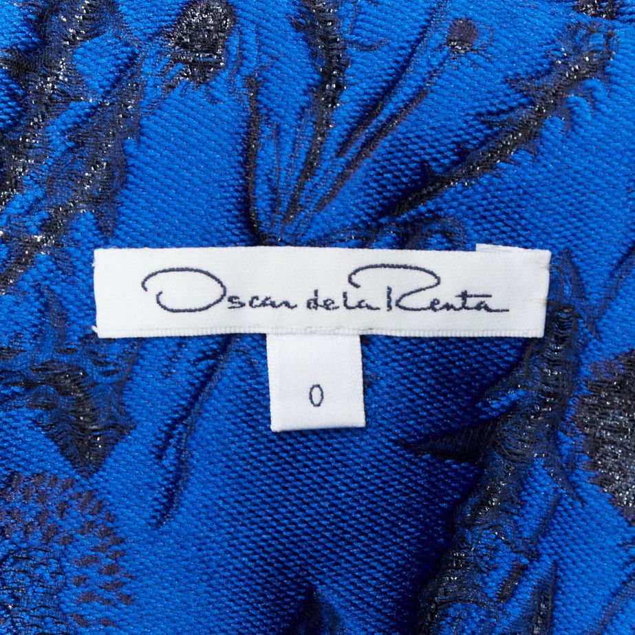 Oscar De La Renta OSCAR DE LA RENTA blue black lurex floral cloque midi dress US0 XS Size XS / US 0-2 / IT 36-38 - 8 Thumbnail
