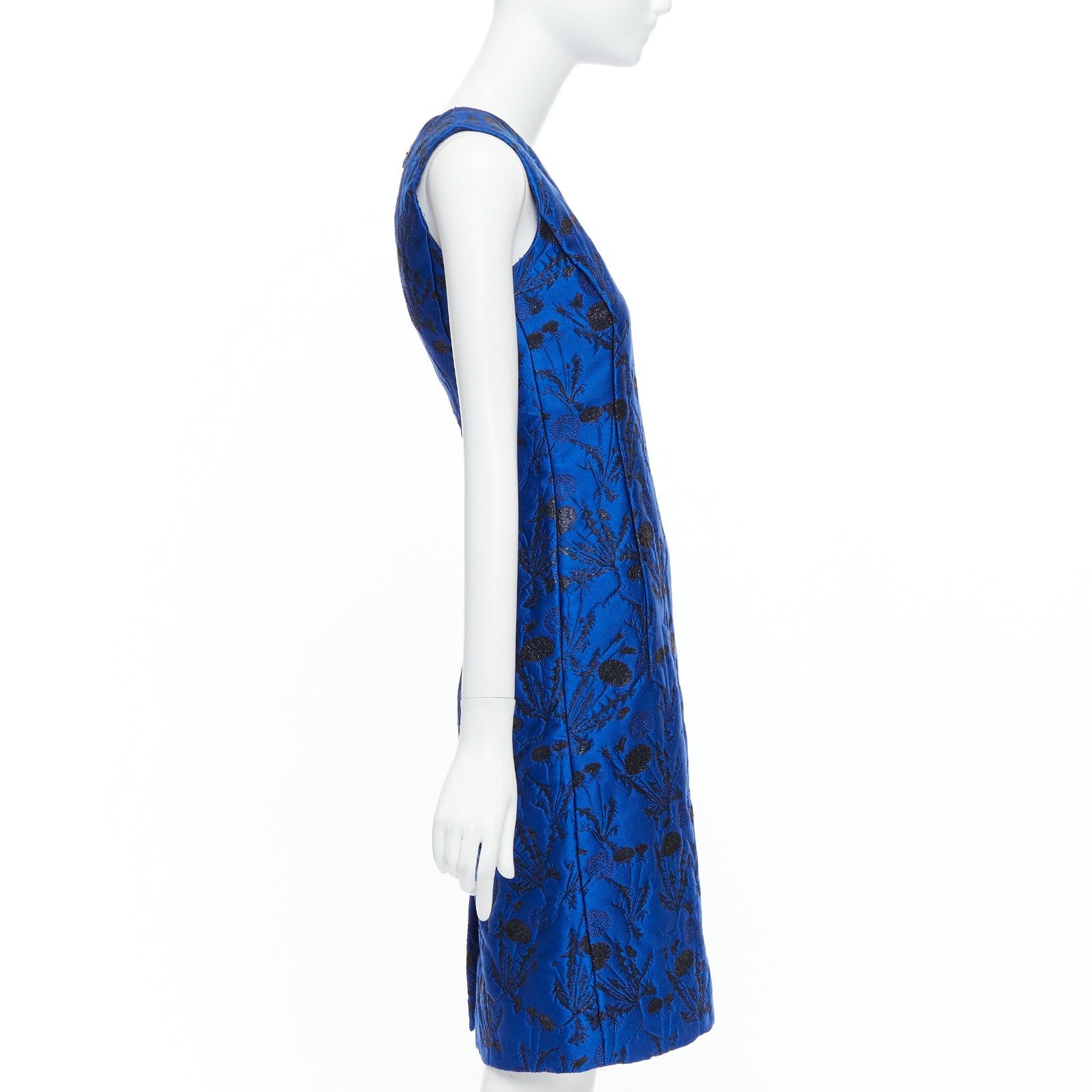 Oscar De La Renta OSCAR DE LA RENTA blue black lurex floral cloque midi dress US0 XS Size XS / US 0-2 / IT 36-38 - 4 Thumbnail