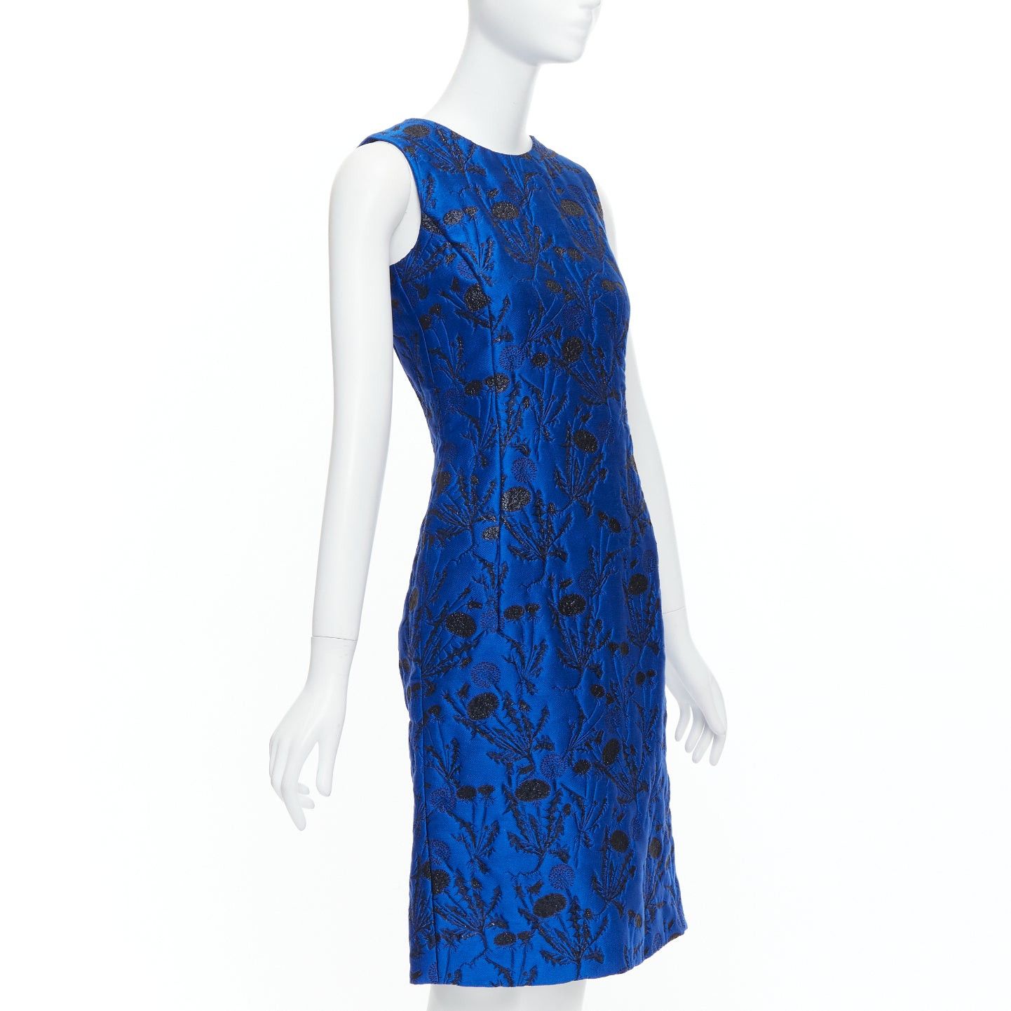 Oscar De La Renta OSCAR DE LA RENTA blue black lurex floral cloque midi dress US0 XS Size XS / US 0-2 / IT 36-38 - 3 Thumbnail
