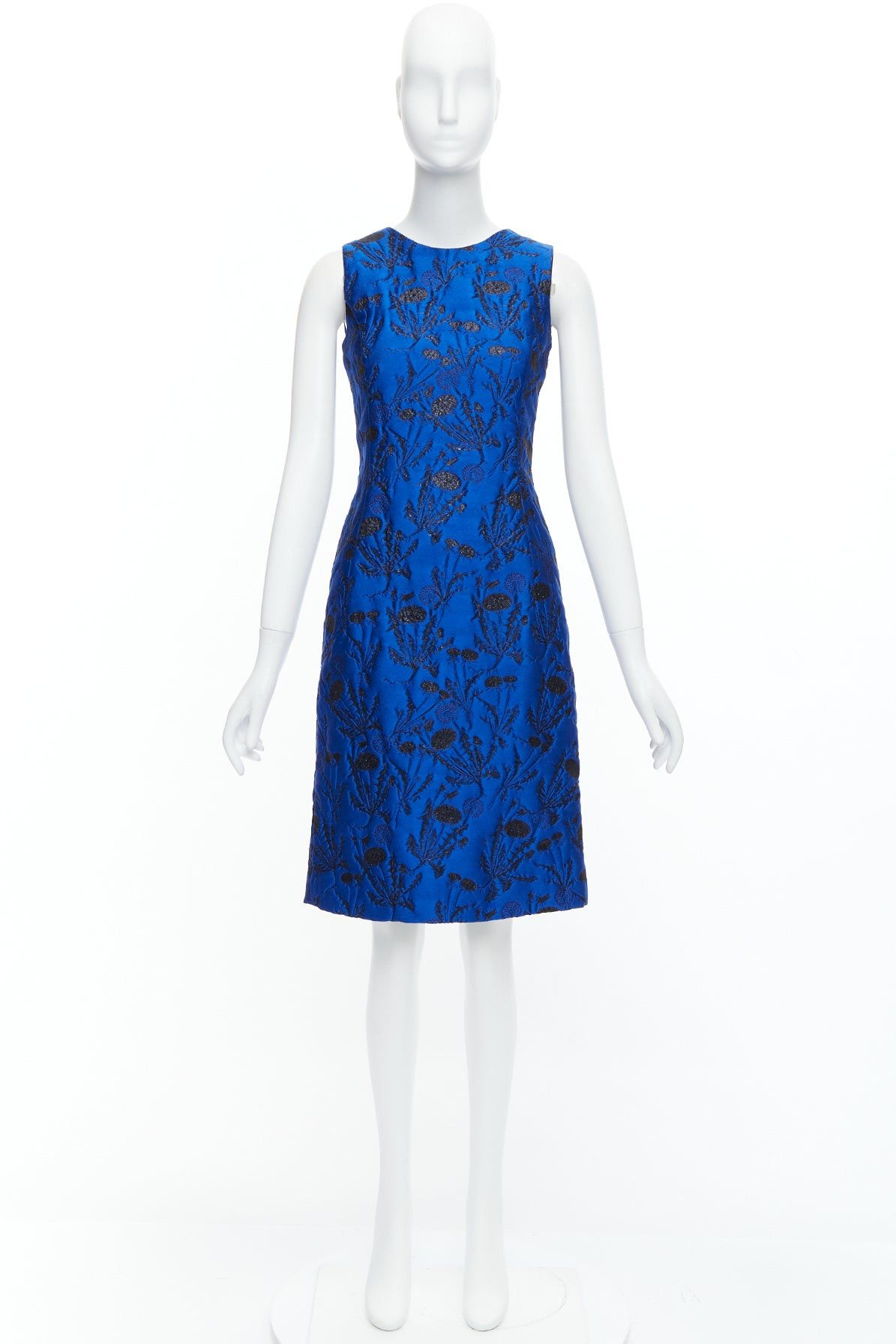 Oscar De La Renta OSCAR DE LA RENTA blue black lurex floral cloque midi dress US0 XS Size XS / US 0-2 / IT 36-38 - 9 Thumbnail
