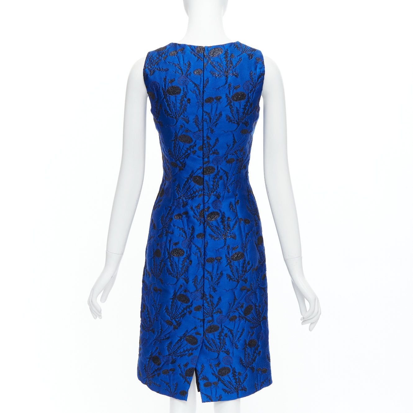 Oscar De La Renta OSCAR DE LA RENTA blue black lurex floral cloque midi dress US0 XS Size XS / US 0-2 / IT 36-38 - 5 Thumbnail