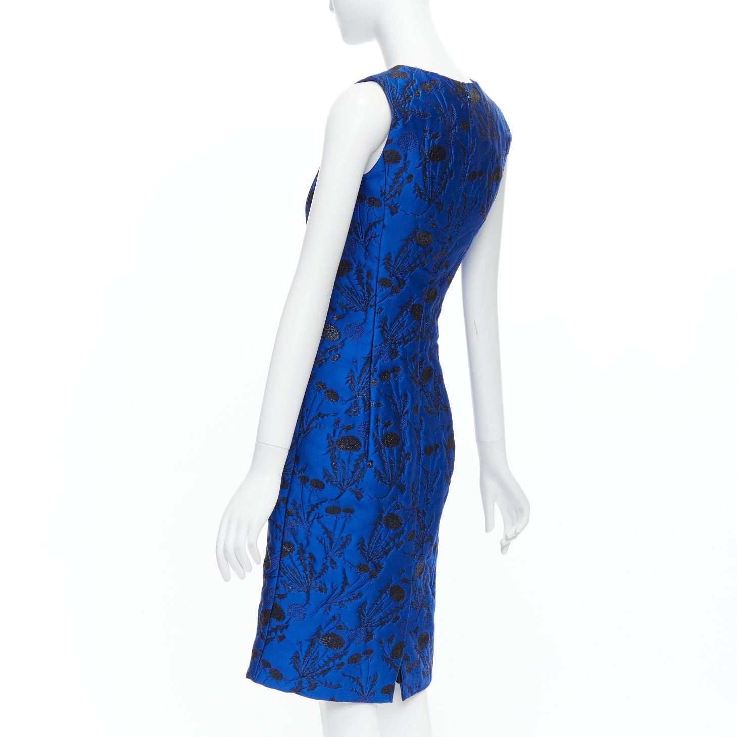 Oscar De La Renta OSCAR DE LA RENTA blue black lurex floral cloque midi dress US0 XS Size XS / US 0-2 / IT 36-38 - 6 Thumbnail