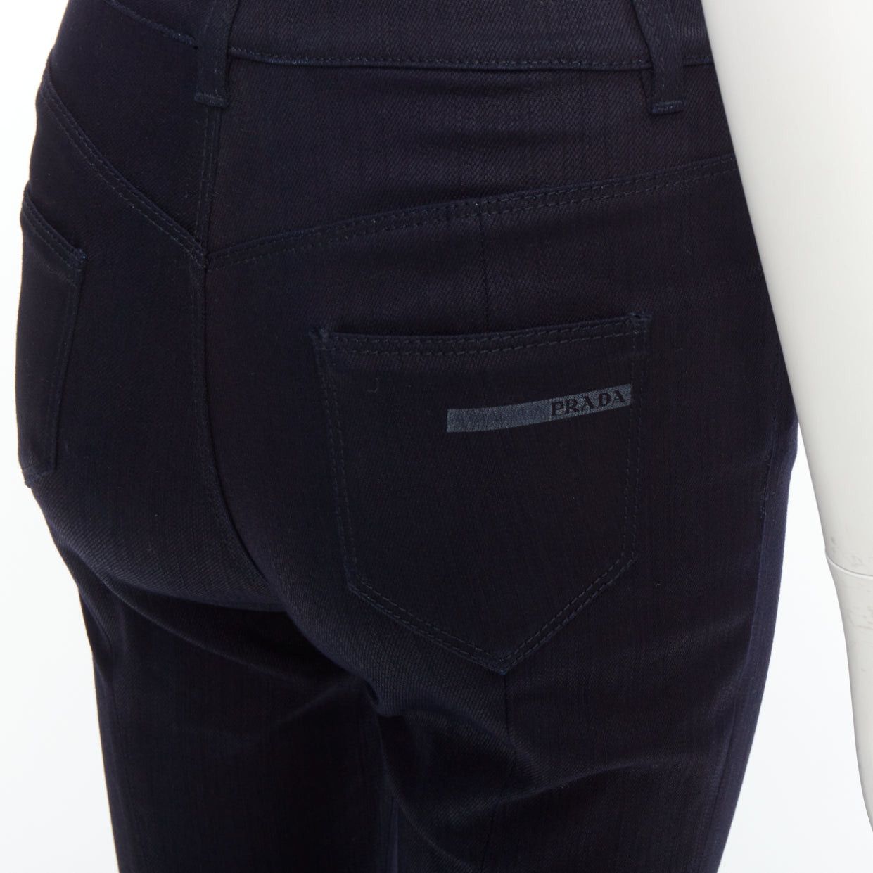 Prada PRADA 2008 indigo blue cotton blend logo high rise fit flare jeans 25" Size 27" / US 4 / IT 40 - 2 Thumbnail