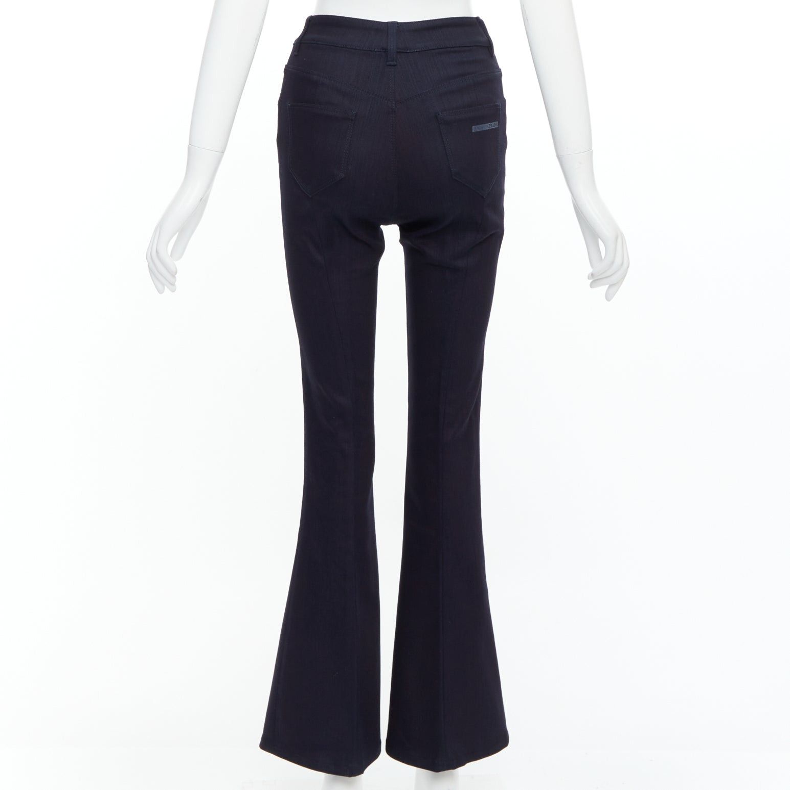 Prada PRADA 2008 indigo blue cotton blend logo high rise fit flare jeans 25" Size 27" / US 4 / IT 40 - 5 Thumbnail
