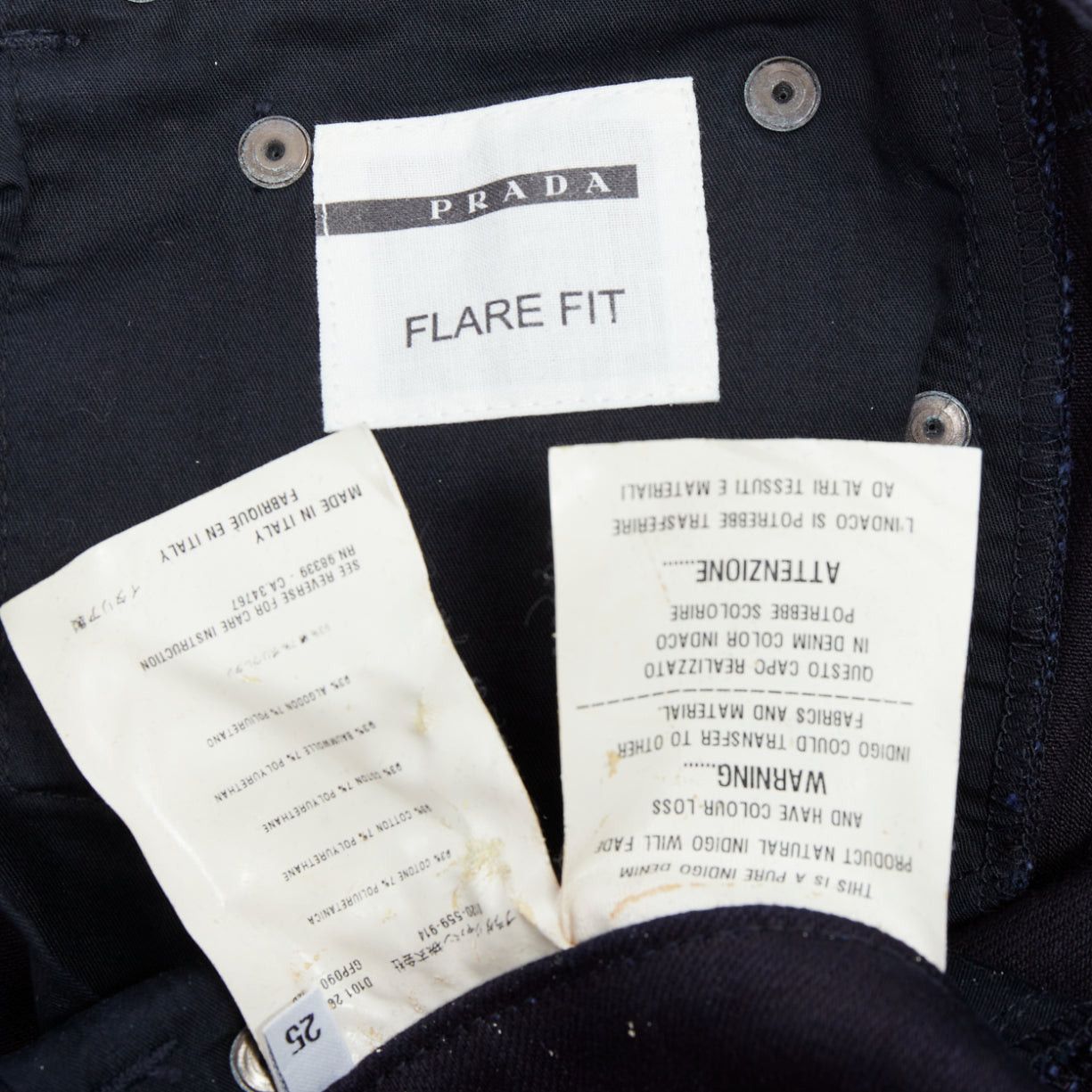 Prada PRADA 2008 indigo blue cotton blend logo high rise fit flare jeans 25" Size 27" / US 4 / IT 40 - 8 Thumbnail