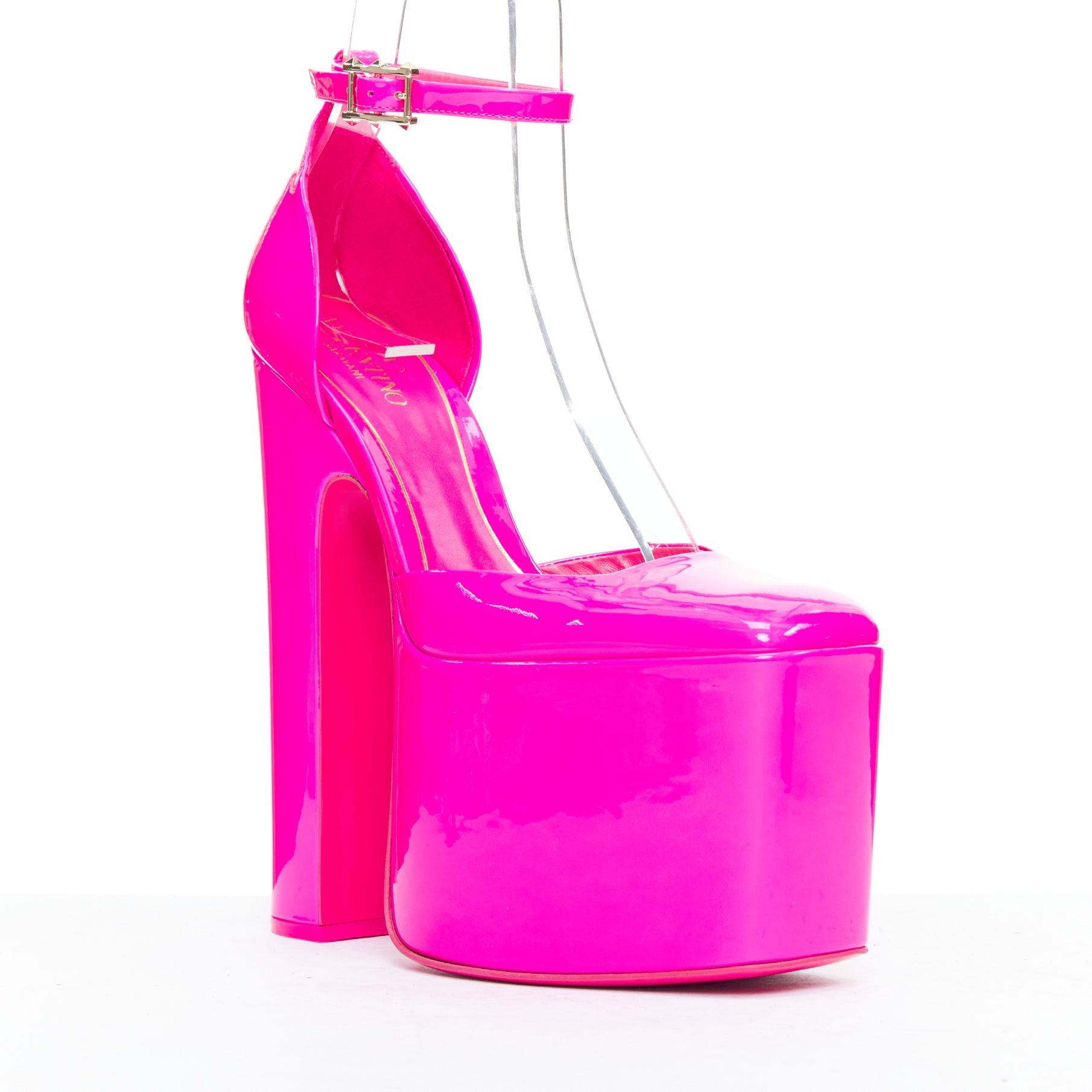 Valentino VALENTINO Runway Discobox 180 hot pink patent platform ankle strap heels EU37.5 Size US 7.5 / IT 37.5 - 2 Thumbnail