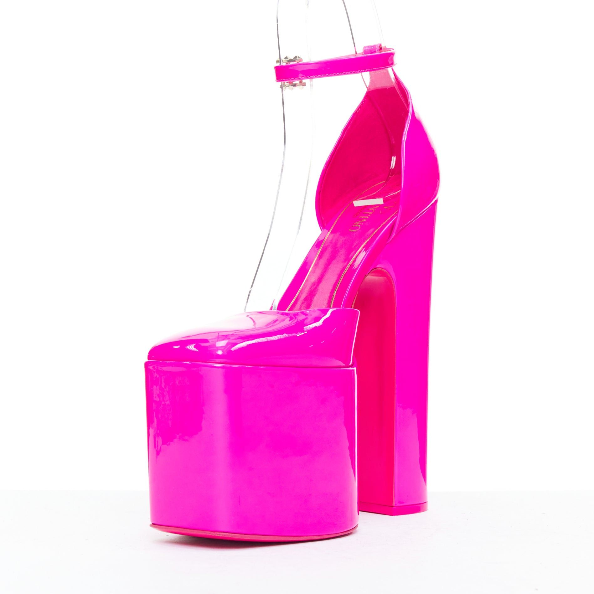 Valentino VALENTINO Runway Discobox 180 hot pink patent platform ankle strap heels EU37.5 Size US 7.5 / IT 37.5 - 4 Thumbnail
