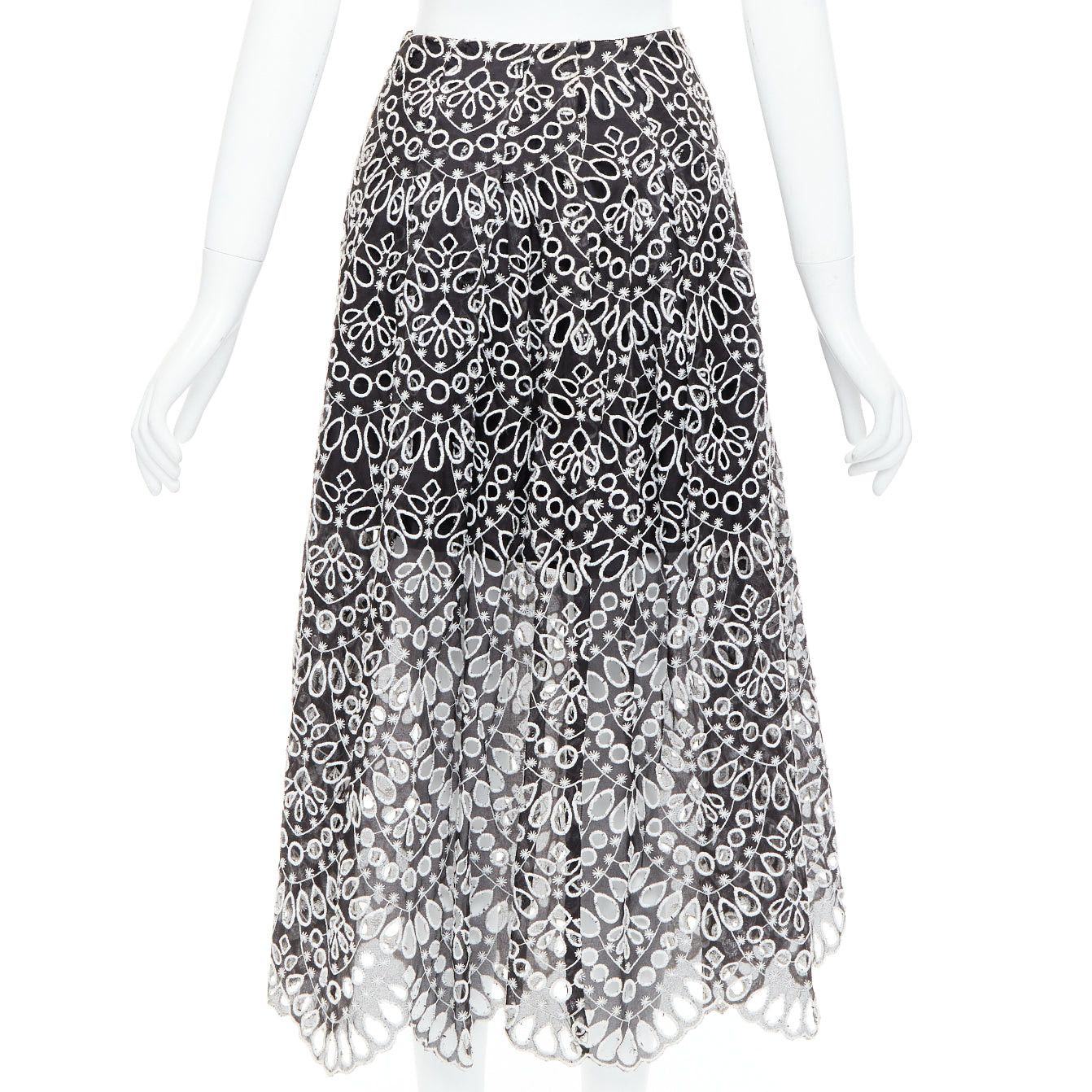 Oscar De La Renta OSCAR DE LA RENTA 2015 black silk cotton embroidery anglais skirt US0 XS Size 26" / US 2 / IT 38 - 5 Thumbnail