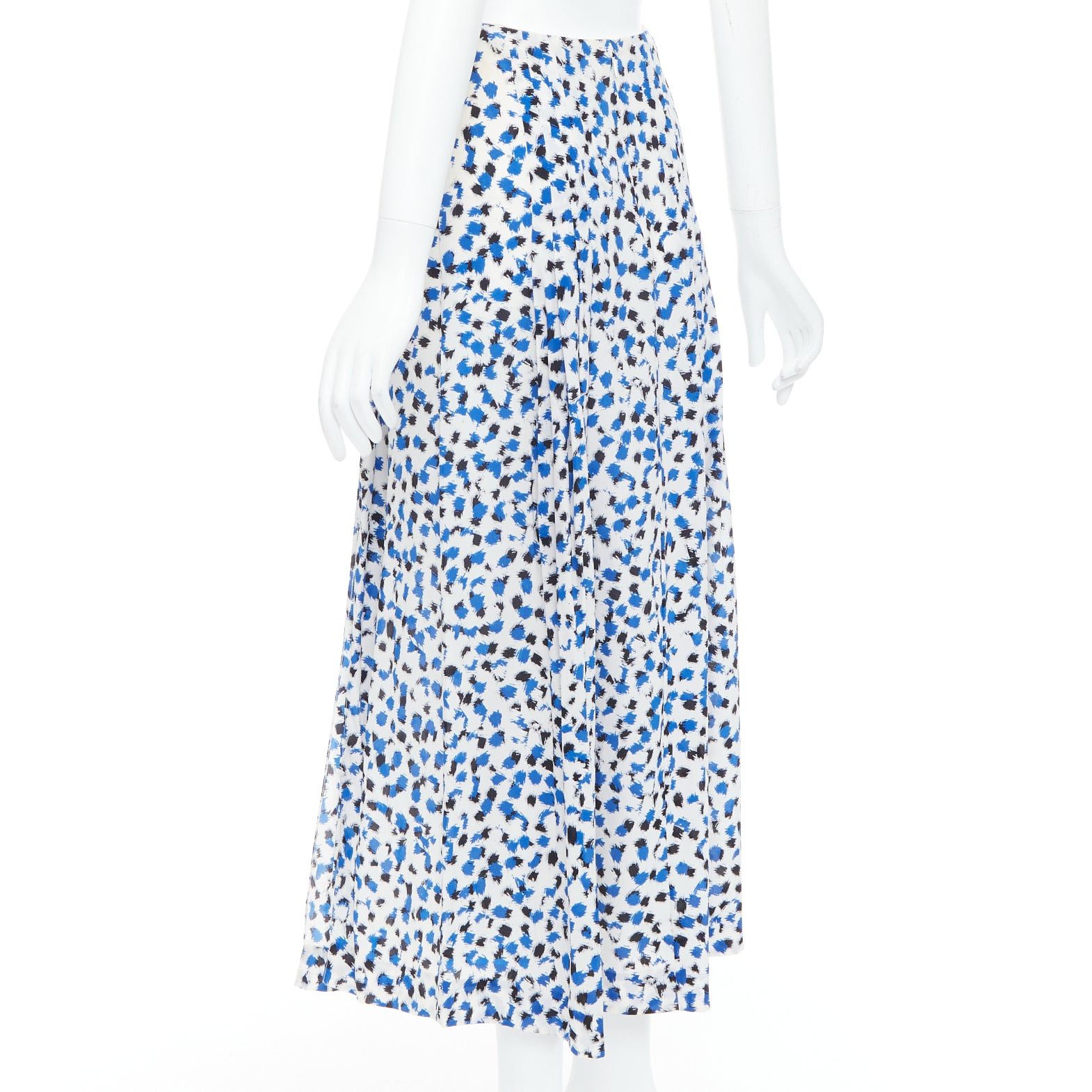 Oscar De La Renta OSCAR DE LA RENTA 2014 100% silk blue abstract print midi skirt US0 XS Size 26" / US 2 / IT 38 - 6 Thumbnail
