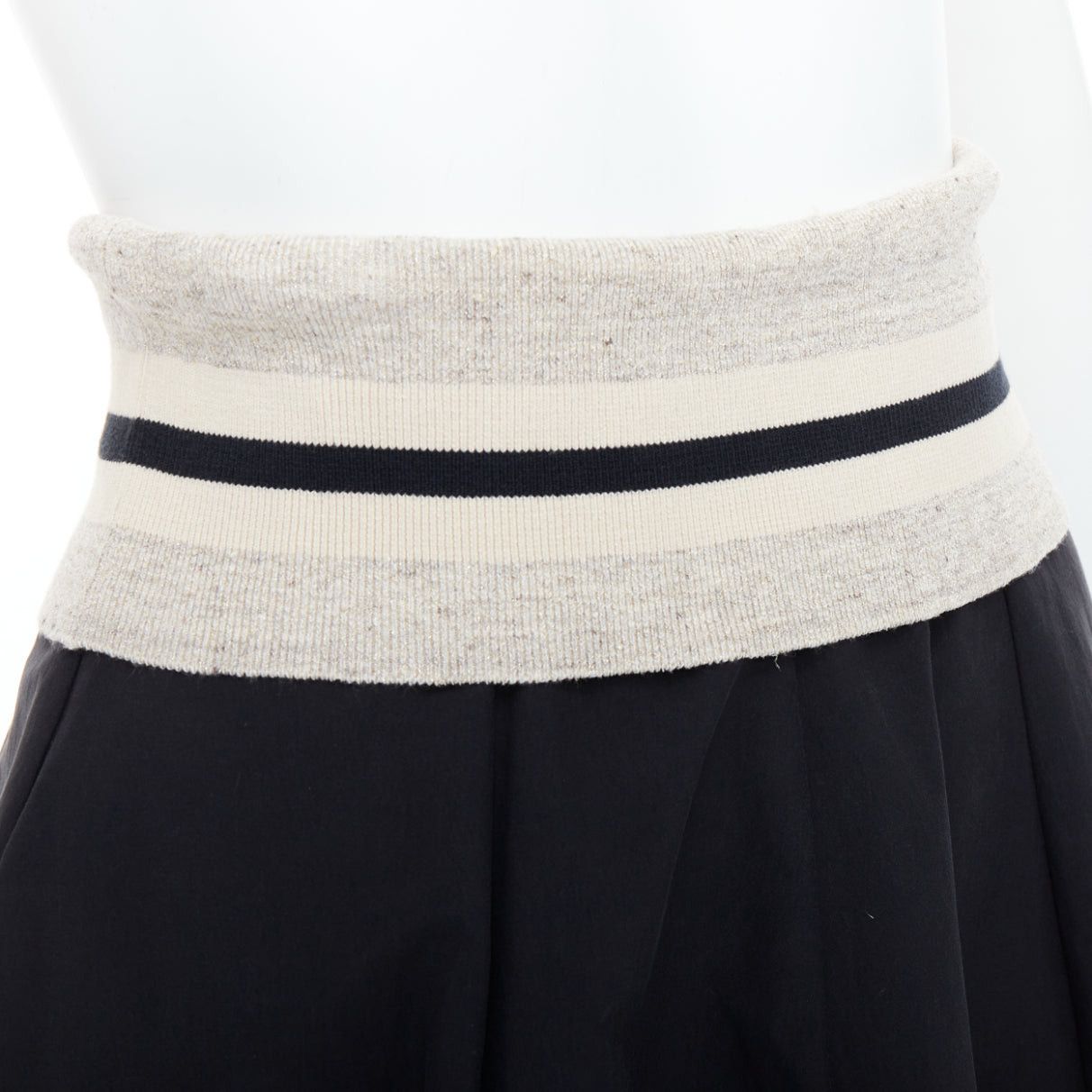 BRUNELLO CUCINELLI black cream cotton blend foldover waist midi skirt IT38 XS
