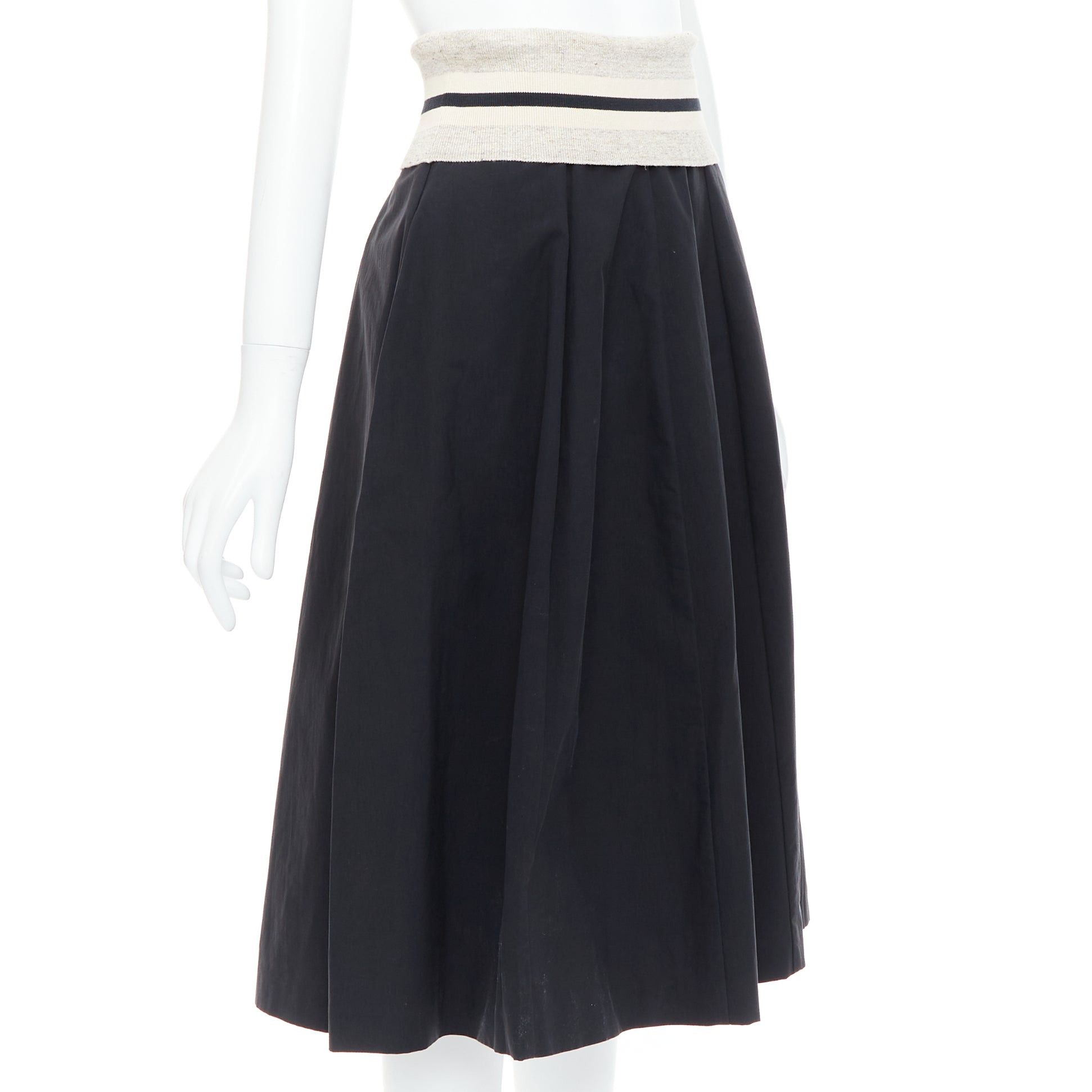 BRUNELLO CUCINELLI black cream cotton blend foldover waist midi skirt IT38 XS