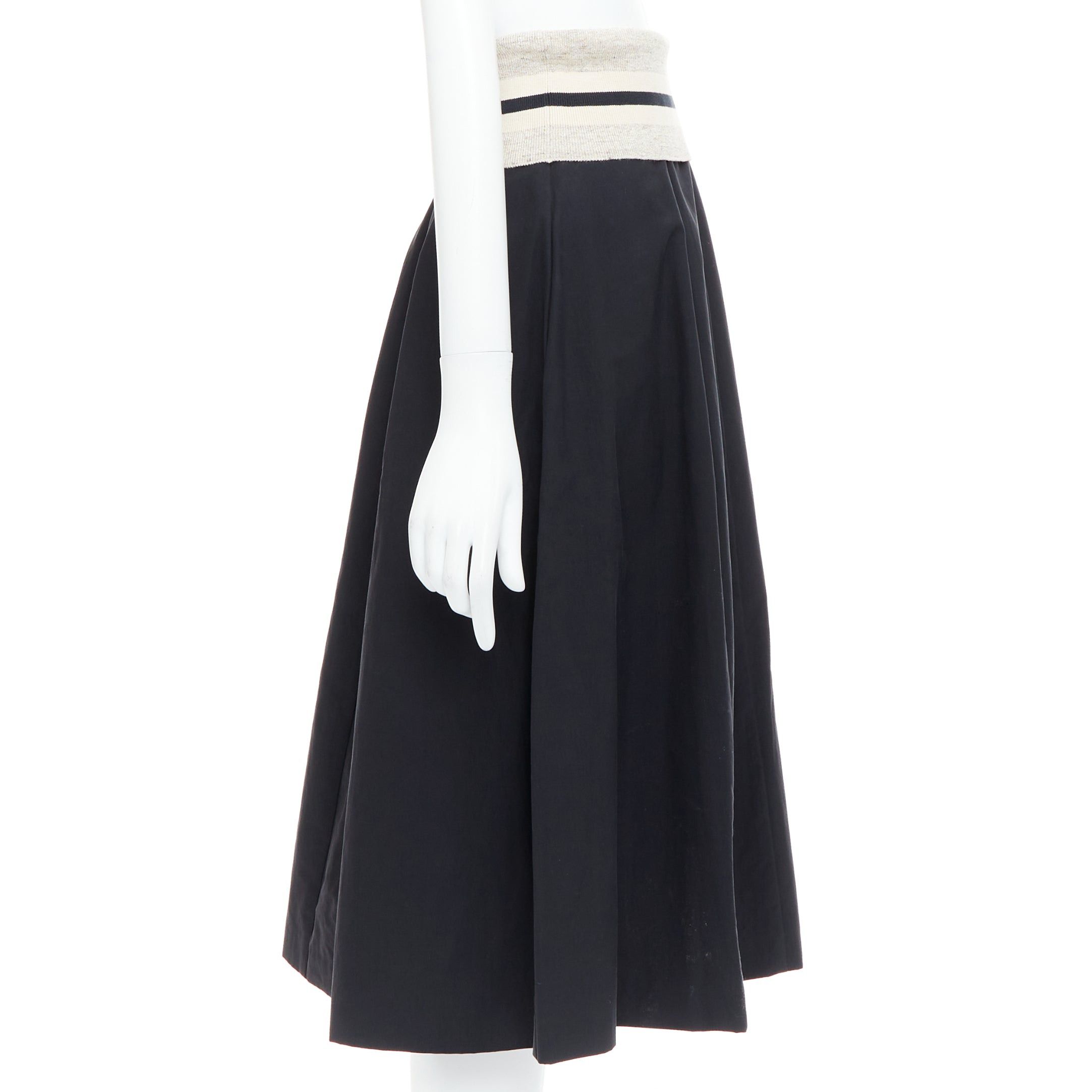 BRUNELLO CUCINELLI black cream cotton blend foldover waist midi skirt IT38 XS