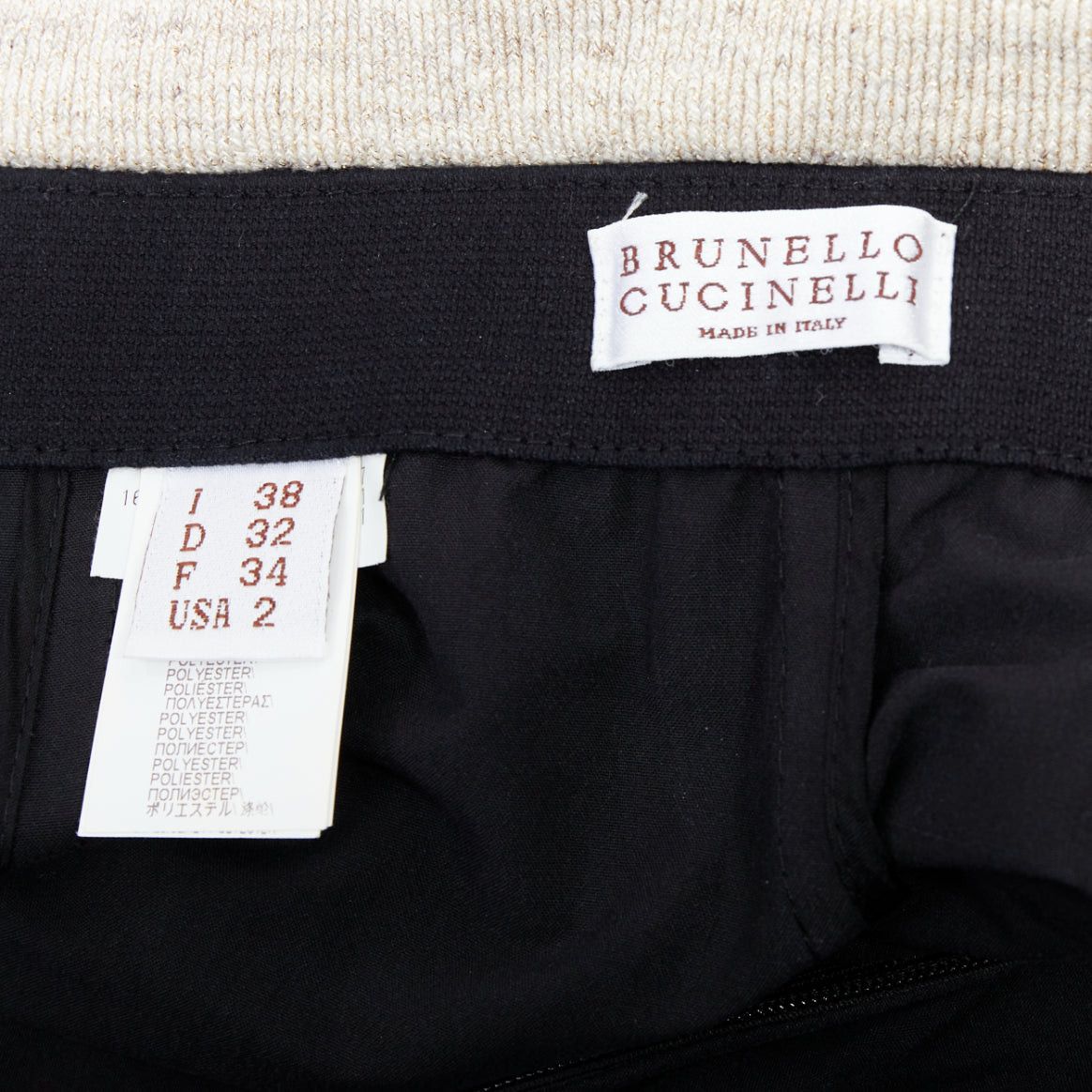 BRUNELLO CUCINELLI black cream cotton blend foldover waist midi skirt IT38 XS