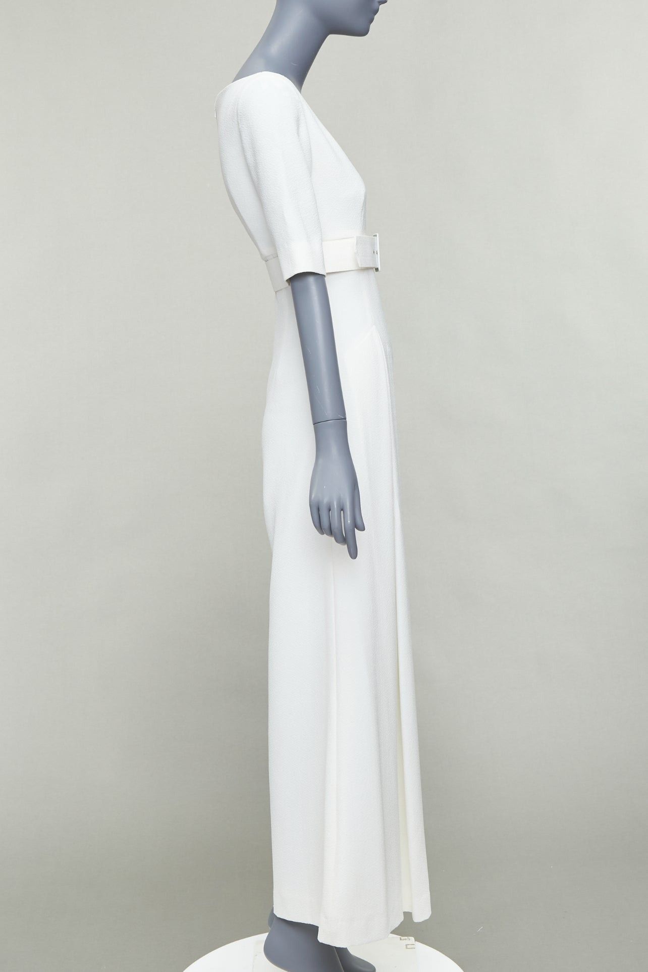 Emilia Wickstead EMILIA WICKSTEAD cream cloque wide leg v neck belted jumpsuit UK8 S Size 27" / US 4 / IT 40 - 4 Thumbnail