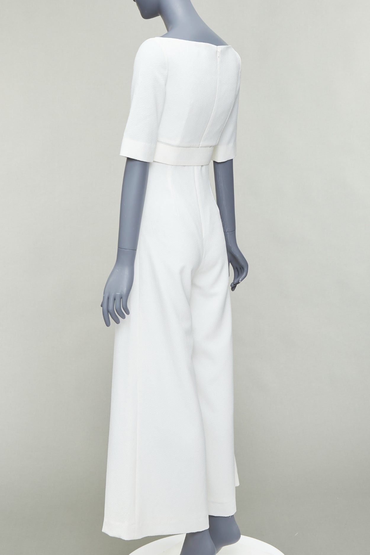 Emilia Wickstead EMILIA WICKSTEAD cream cloque wide leg v neck belted jumpsuit UK8 S Size 27" / US 4 / IT 40 - 6 Thumbnail