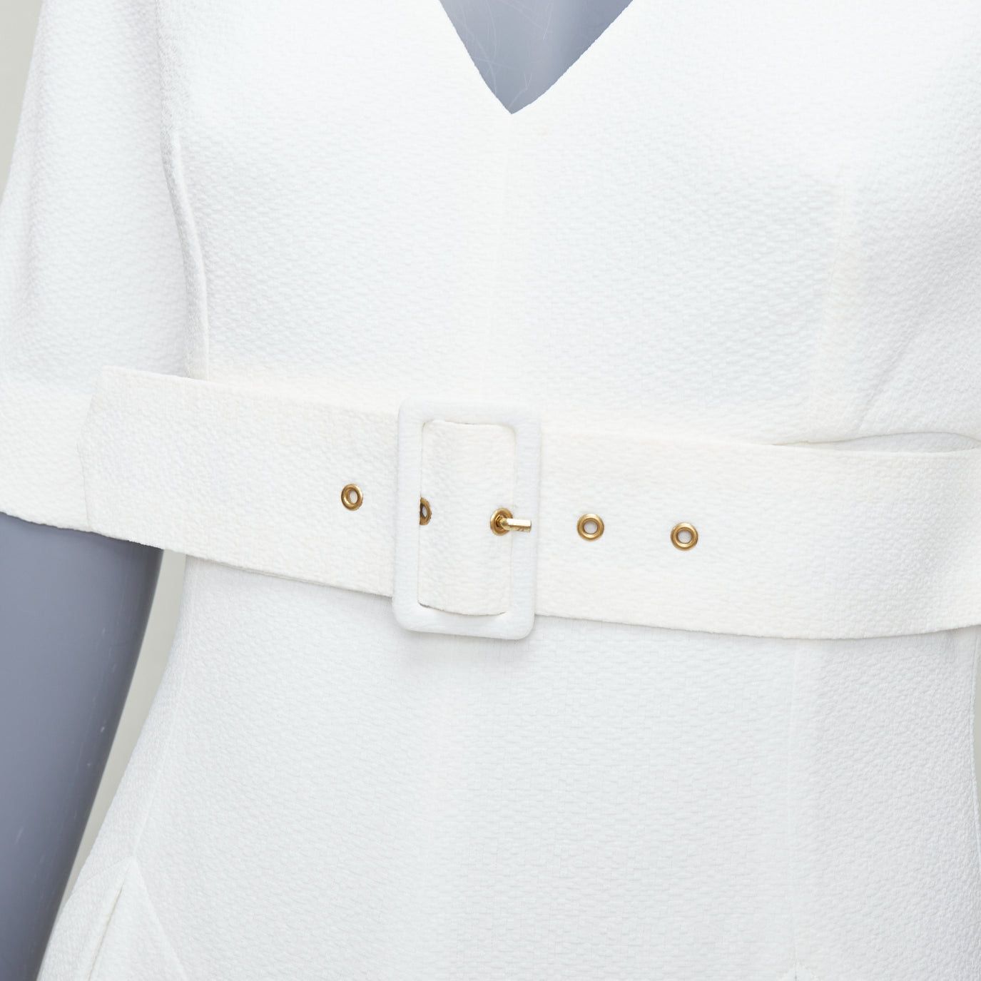 Emilia Wickstead EMILIA WICKSTEAD cream cloque wide leg v neck belted jumpsuit UK8 S Size 27" / US 4 / IT 40 - 2 Thumbnail