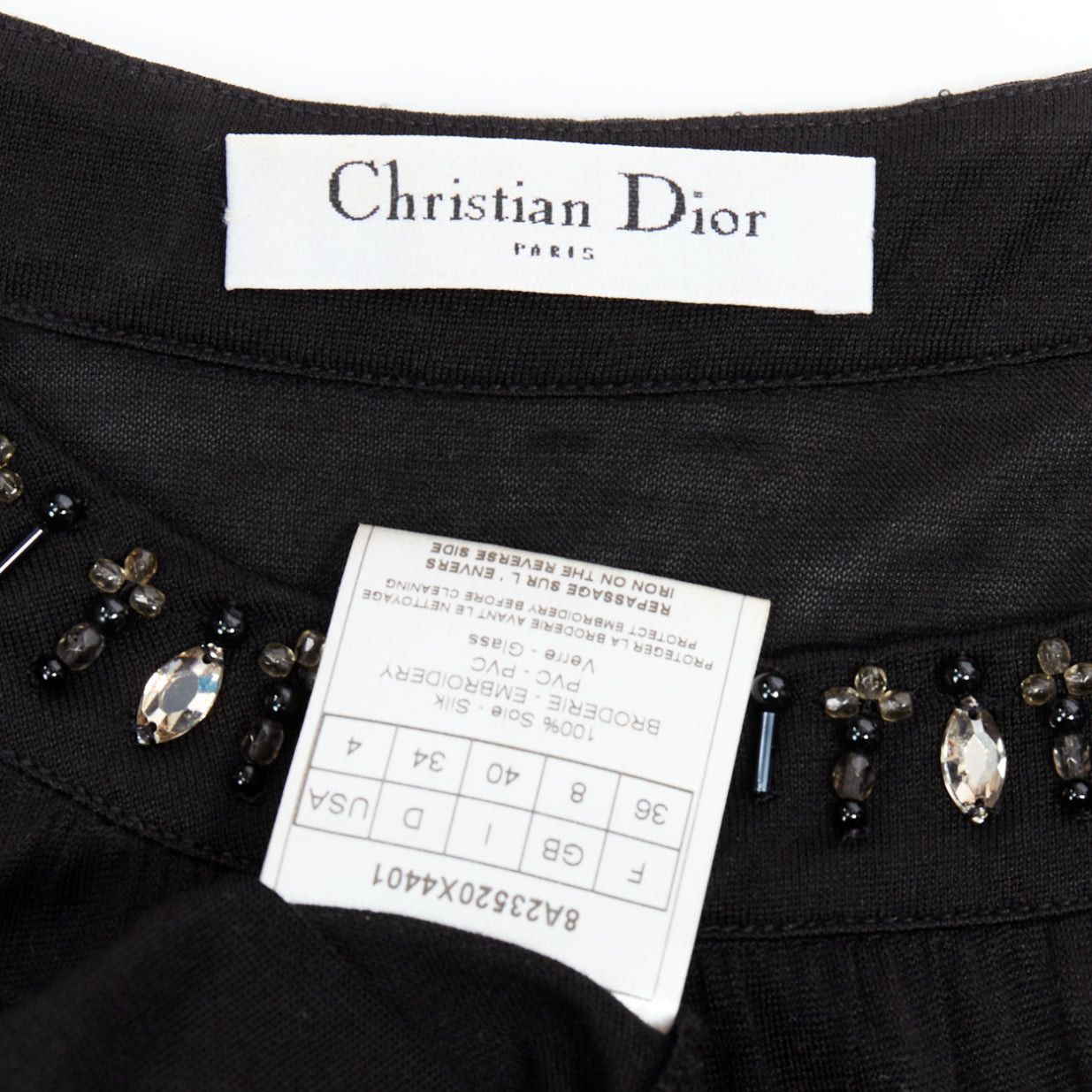 Dior CHRISTIAN DIOR black 100% silk glass PVC beaded collar tshirt FR36 S Size S / US 4 / IT 40 - 8 Thumbnail