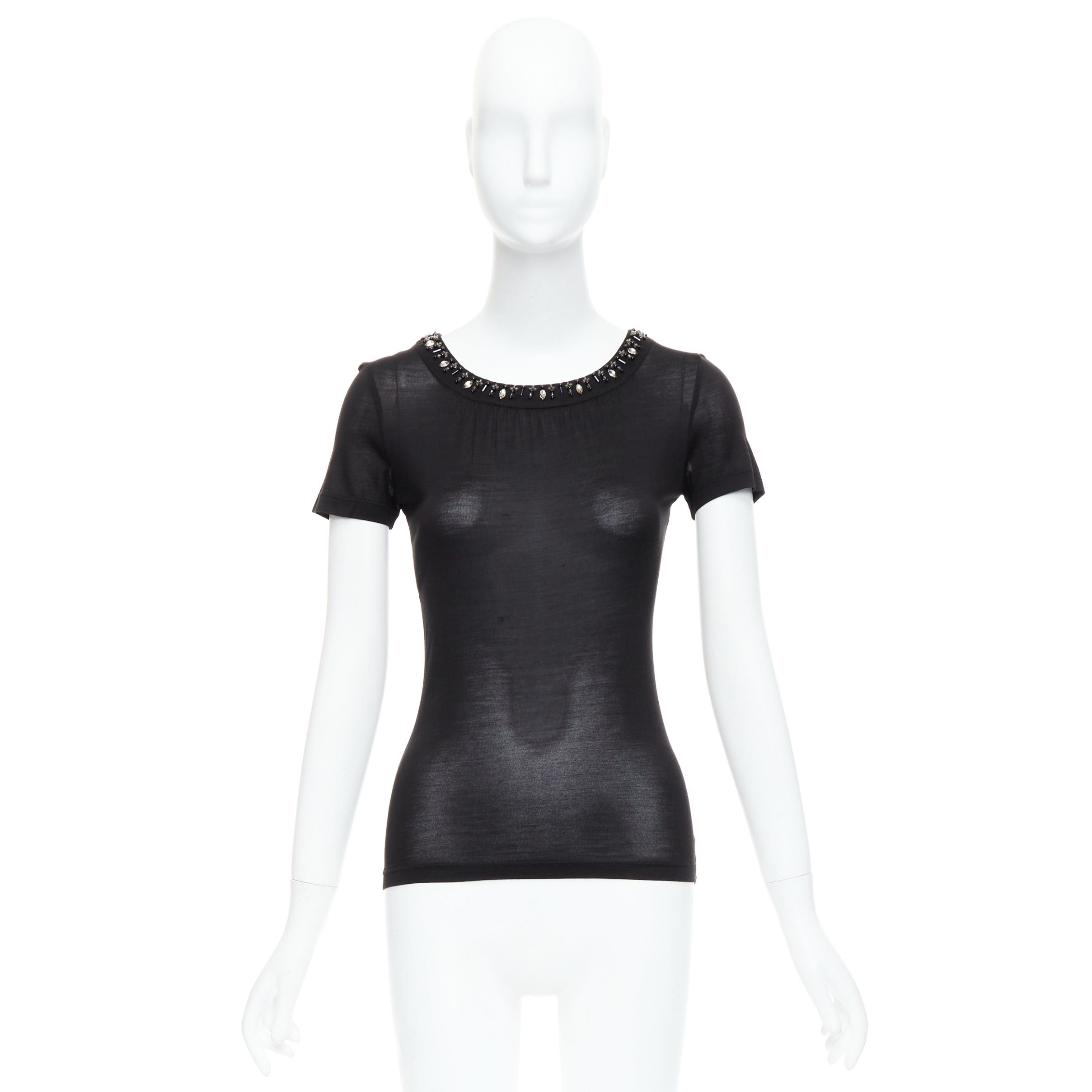 Dior CHRISTIAN DIOR black 100% silk glass PVC beaded collar tshirt FR36 S Size S / US 4 / IT 40 - 9 Thumbnail