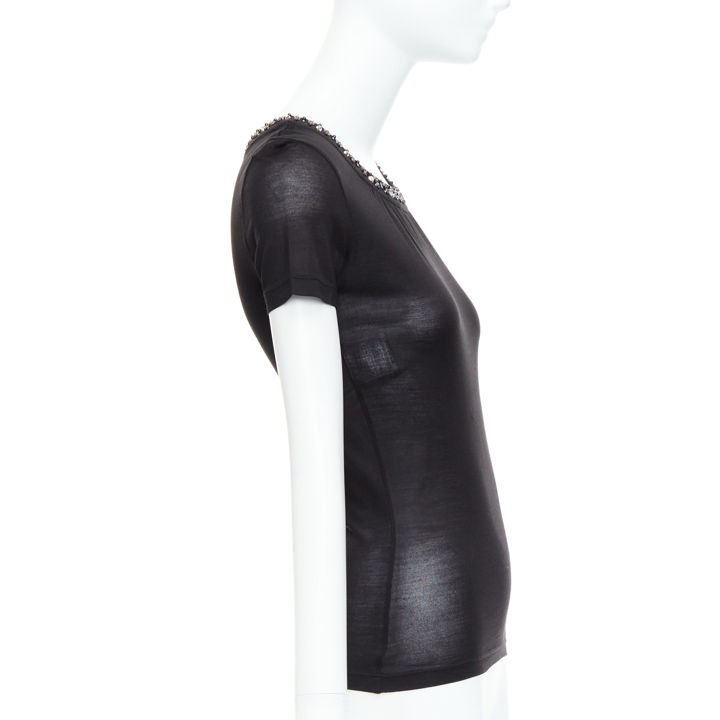 Dior CHRISTIAN DIOR black 100% silk glass PVC beaded collar tshirt FR36 S Size S / US 4 / IT 40 - 4 Thumbnail