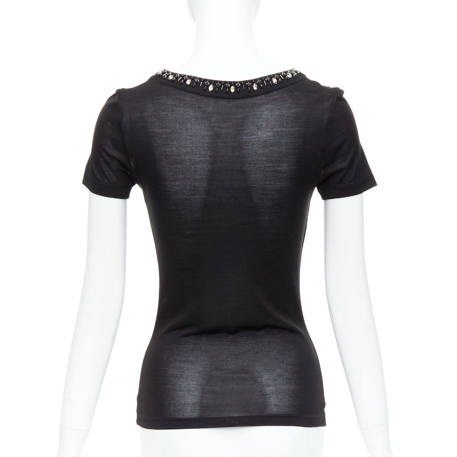 Dior CHRISTIAN DIOR black 100% silk glass PVC beaded collar tshirt FR36 S Size S / US 4 / IT 40 - 5 Thumbnail
