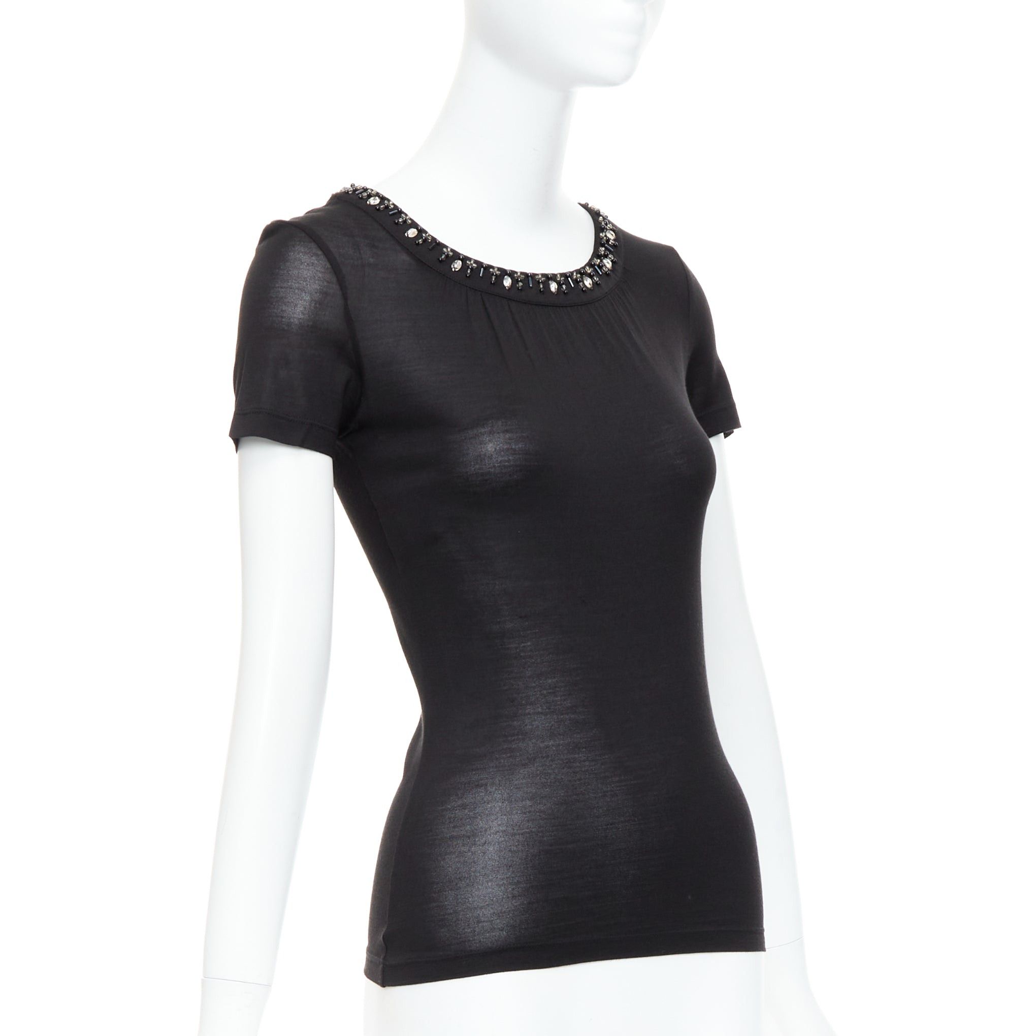 Dior CHRISTIAN DIOR black 100% silk glass PVC beaded collar tshirt FR36 S Size S / US 4 / IT 40 - 3 Thumbnail