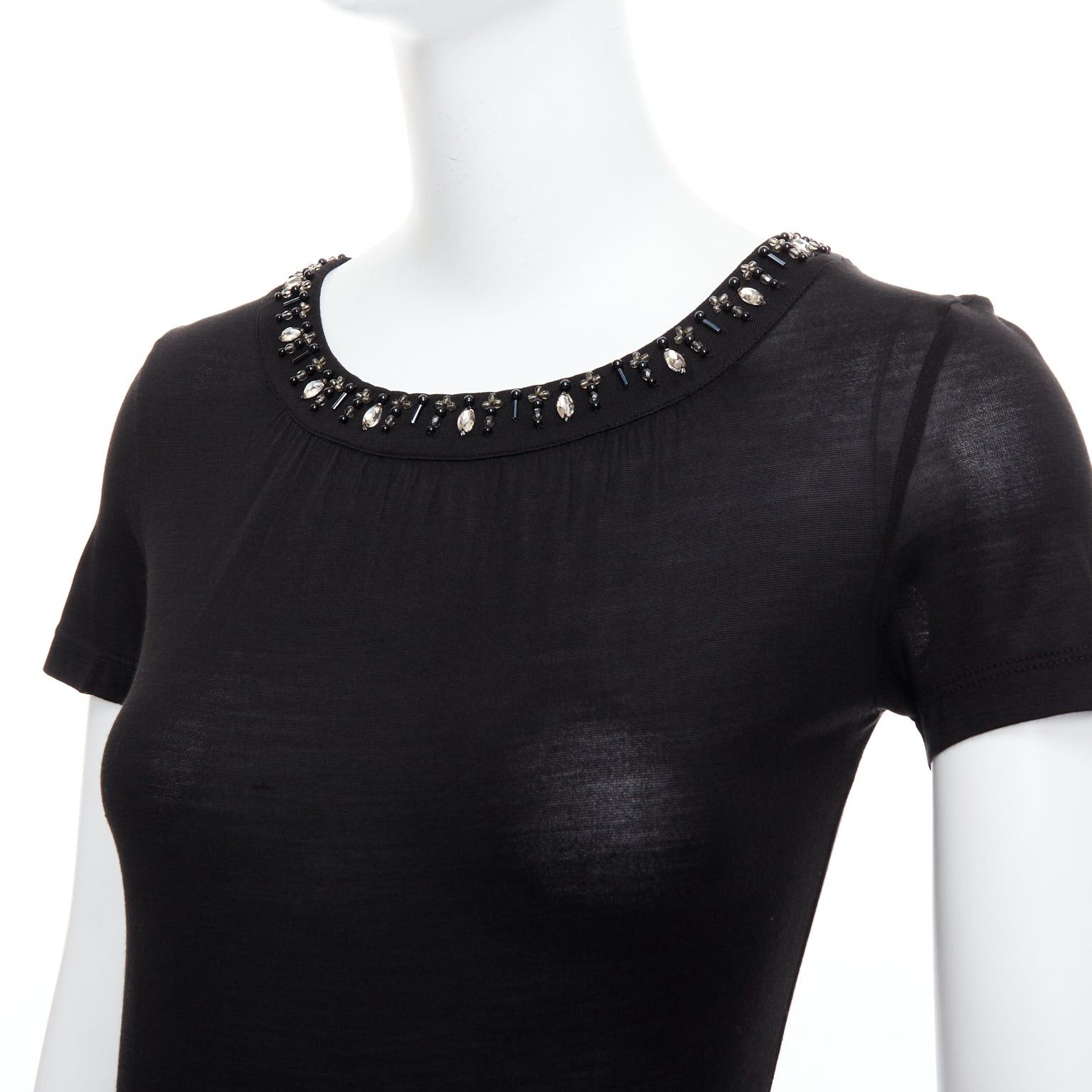 Dior CHRISTIAN DIOR black 100% silk glass PVC beaded collar tshirt FR36 S Size S / US 4 / IT 40 - 2 Thumbnail