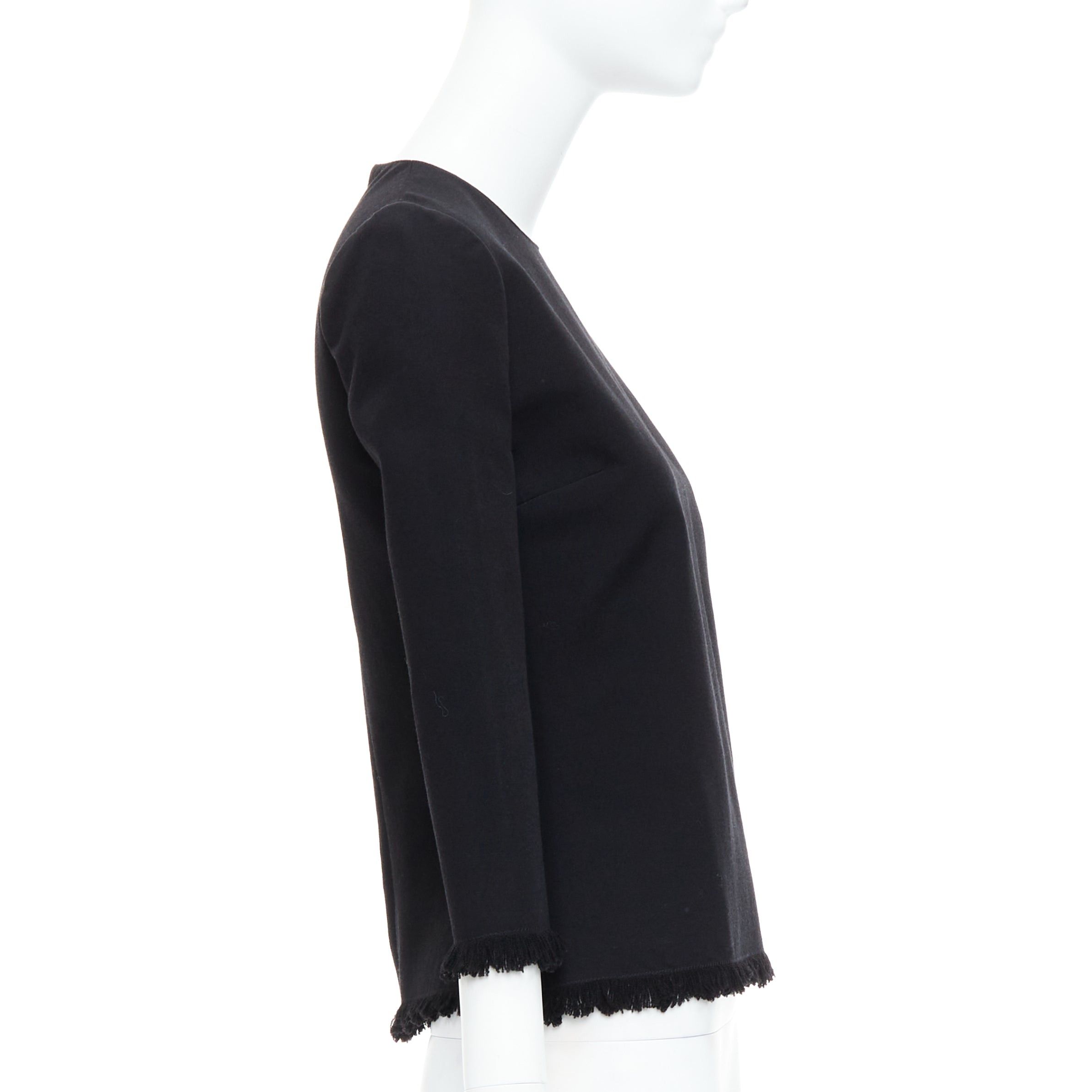 Tom Ford TOM FORD black virgin wool cotton fringe trim crop sleeved fitted top IT36 XXS Size XS / US 0-2 / IT 36-38 - 4 Thumbnail
