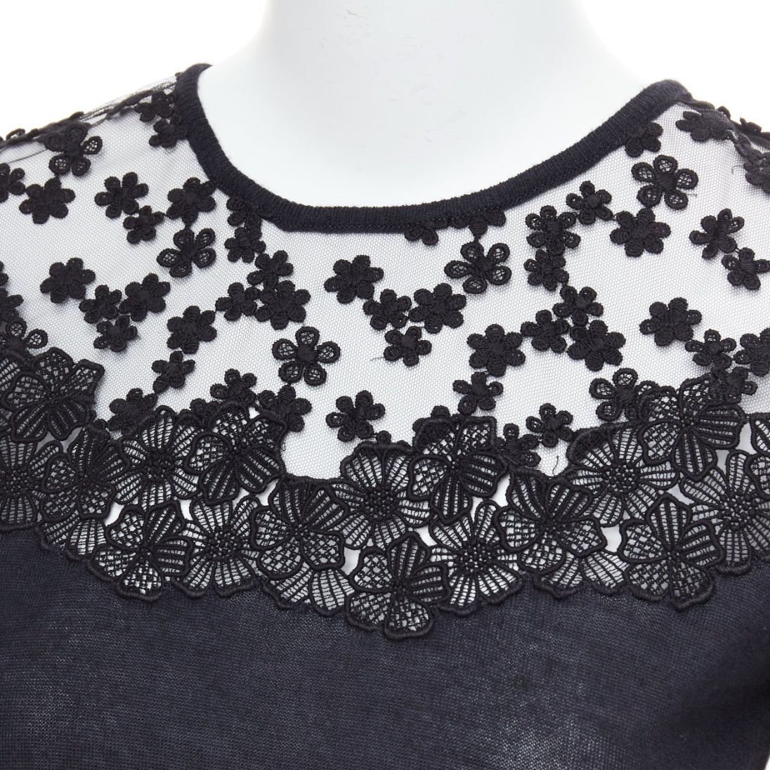 Giambattista Valli GIAMBATTISTA VALLI black cashmere silk floral sheer lace panel sweater IT38 XS Size XS / US 0-2 / IT 36-38 - 2 Thumbnail