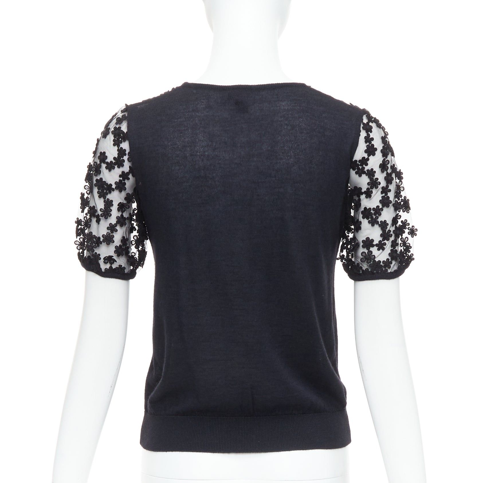 Giambattista Valli GIAMBATTISTA VALLI black cashmere silk floral sheer lace panel sweater IT38 XS Size XS / US 0-2 / IT 36-38 - 5 Thumbnail