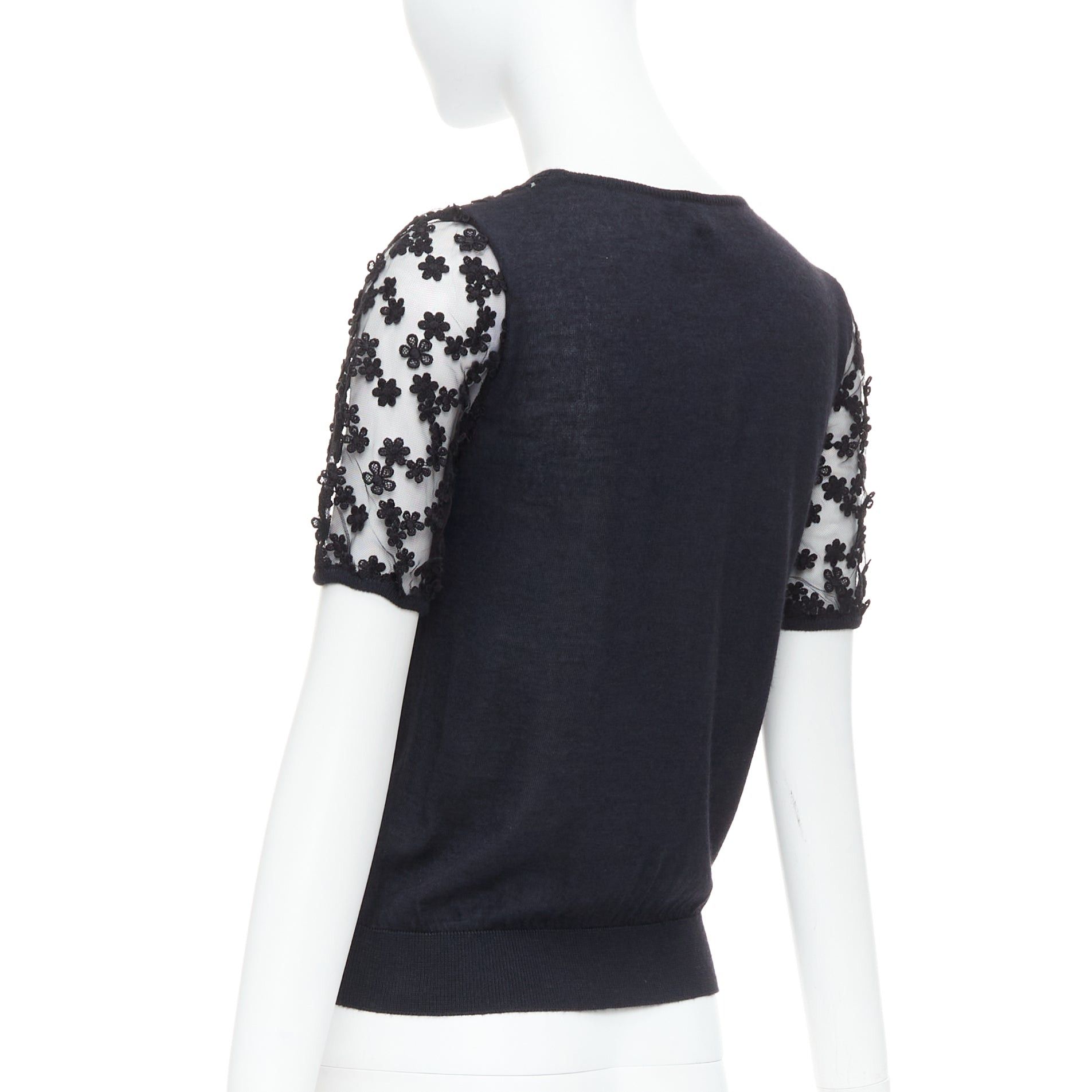 Giambattista Valli GIAMBATTISTA VALLI black cashmere silk floral sheer lace panel sweater IT38 XS Size XS / US 0-2 / IT 36-38 - 6 Thumbnail