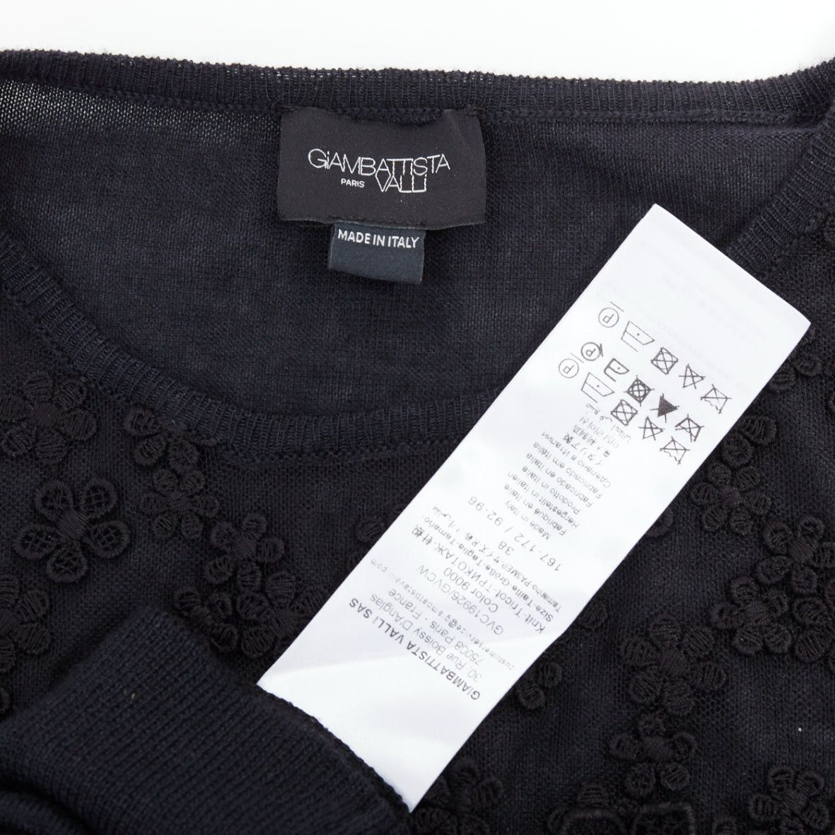 Giambattista Valli GIAMBATTISTA VALLI black cashmere silk floral sheer lace panel sweater IT38 XS Size XS / US 0-2 / IT 36-38 - 9 Thumbnail