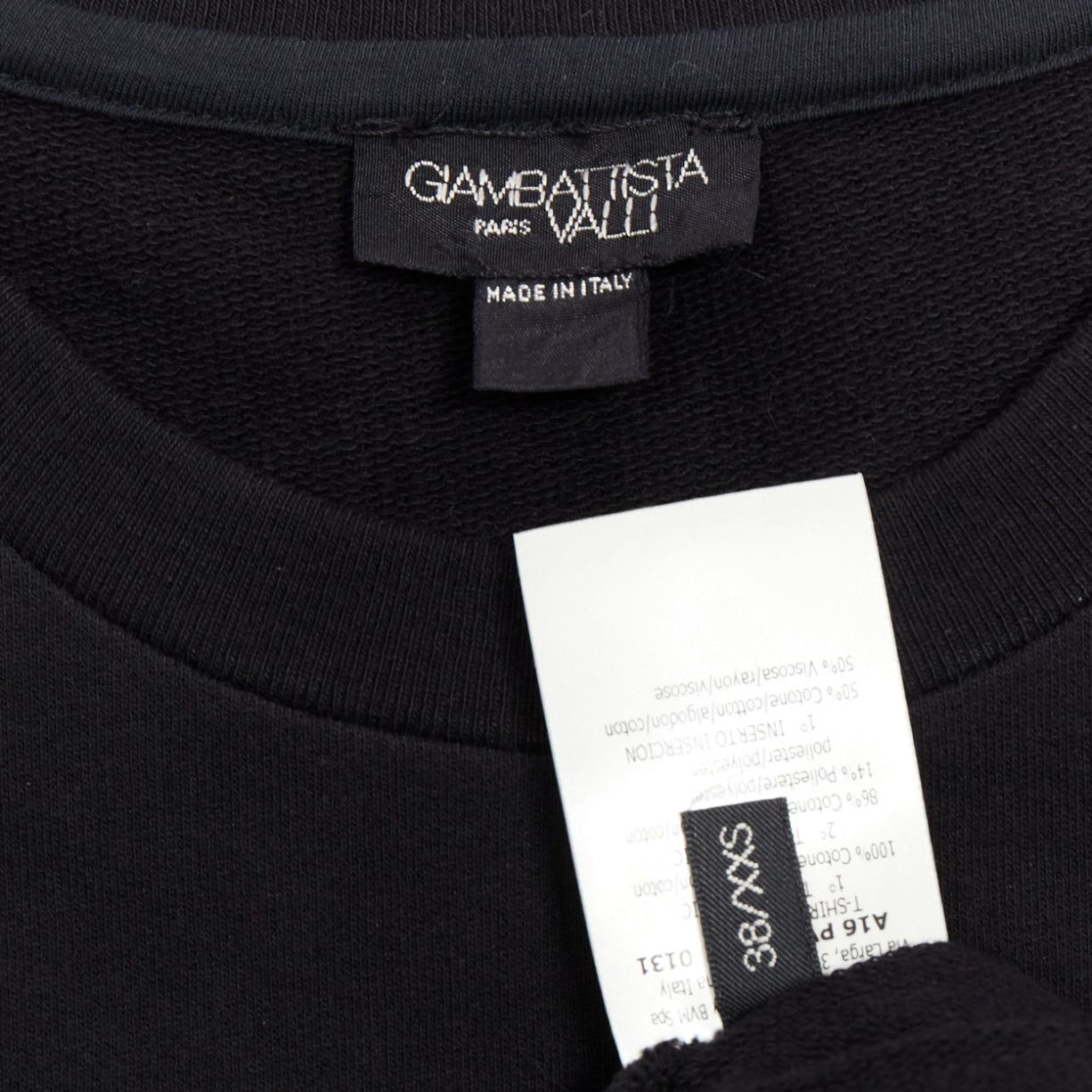 Giambattista Valli GIAMBATTISTA VALLI black cotton geometric lace hem tshirt IT38 XXS Size XS / US 0-2 / IT 36-38 - 8 Thumbnail
