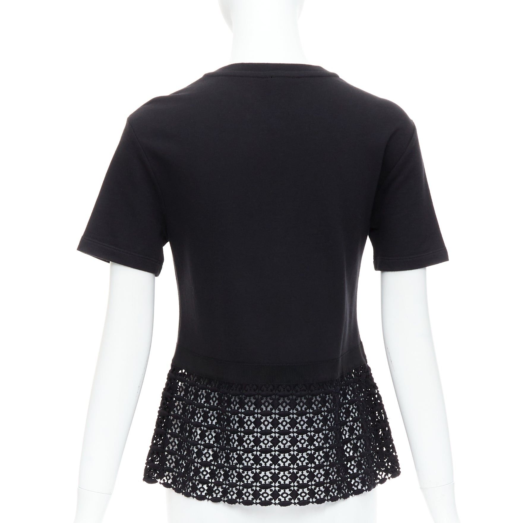 Giambattista Valli GIAMBATTISTA VALLI black cotton geometric lace hem tshirt IT38 XXS Size XS / US 0-2 / IT 36-38 - 5 Thumbnail