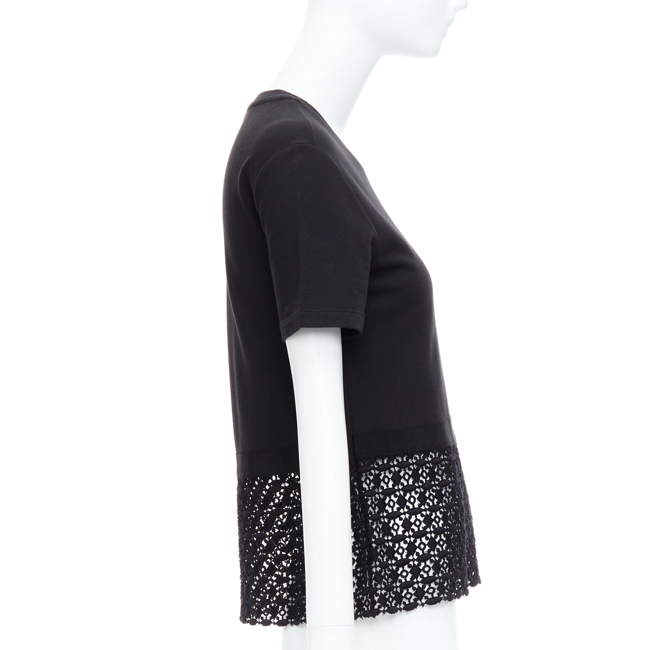 Giambattista Valli GIAMBATTISTA VALLI black cotton geometric lace hem tshirt IT38 XXS Size XS / US 0-2 / IT 36-38 - 4 Thumbnail