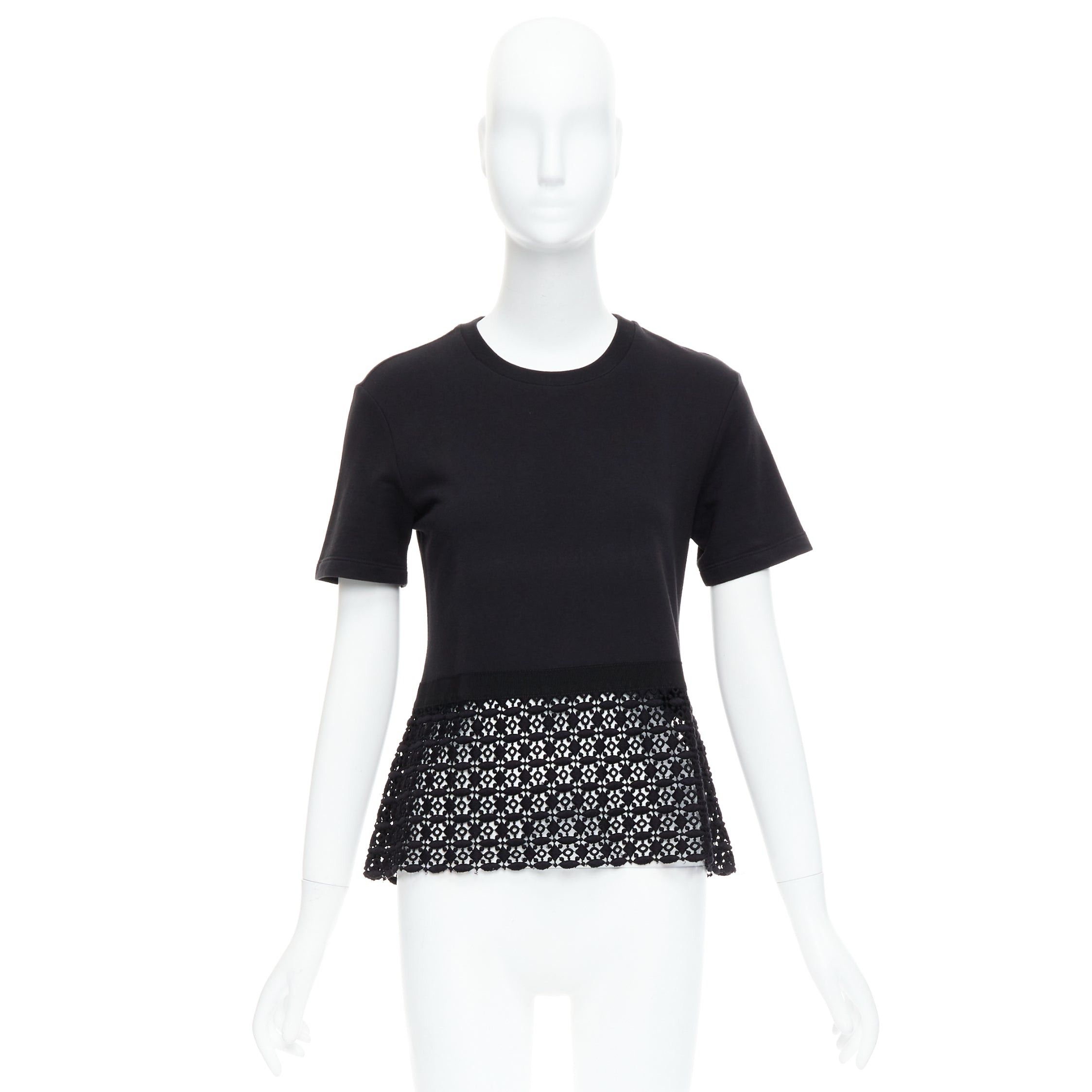 Giambattista Valli GIAMBATTISTA VALLI black cotton geometric lace hem tshirt IT38 XXS Size XS / US 0-2 / IT 36-38 - 9 Thumbnail