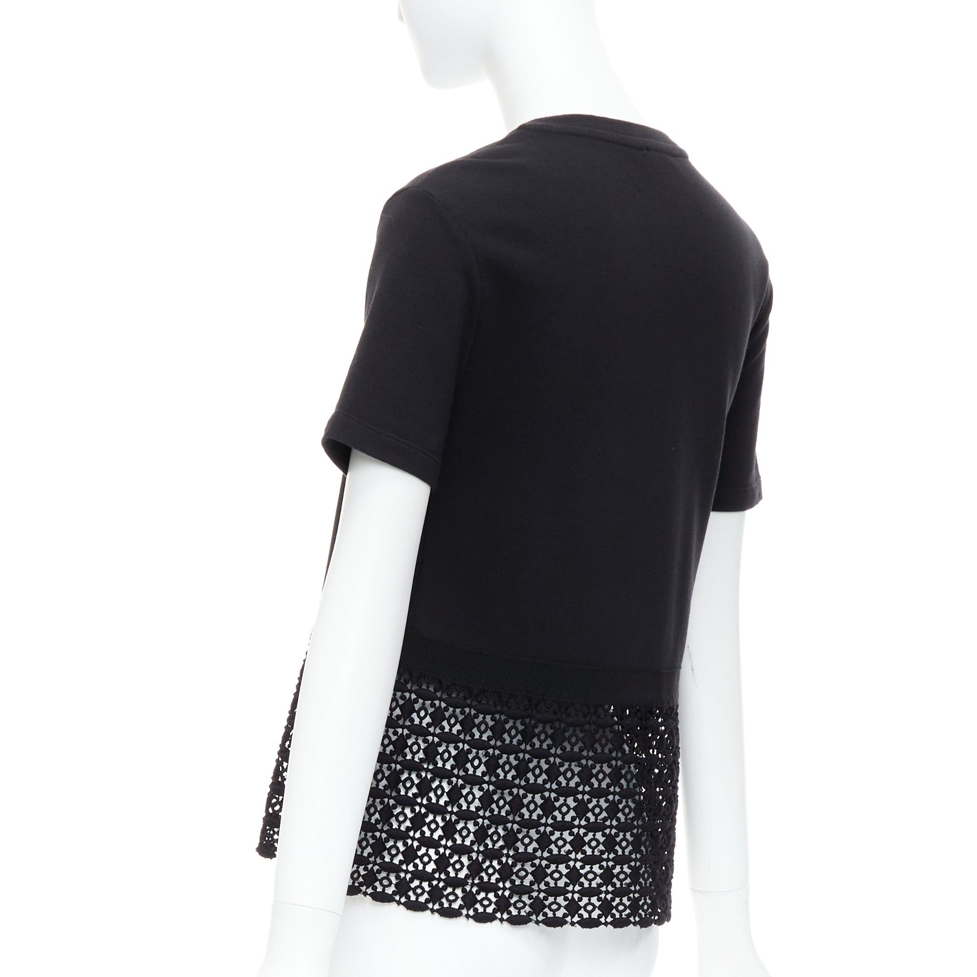 Giambattista Valli GIAMBATTISTA VALLI black cotton geometric lace hem tshirt IT38 XXS Size XS / US 0-2 / IT 36-38 - 6 Thumbnail