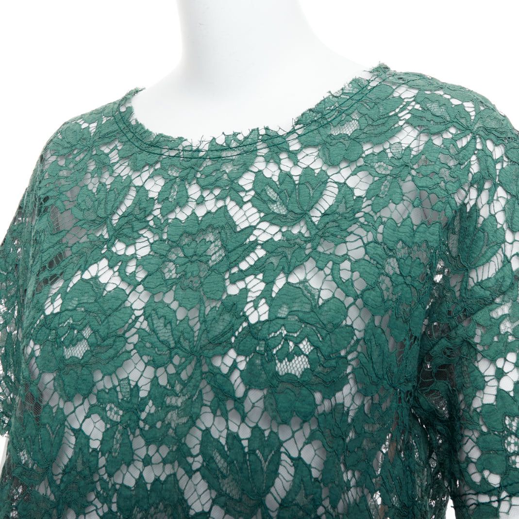 Valentino VALENTINO green floral lace boxy crop tshirt top IT38 XS Size XS / US 0-2 / IT 36-38 - 2 Thumbnail