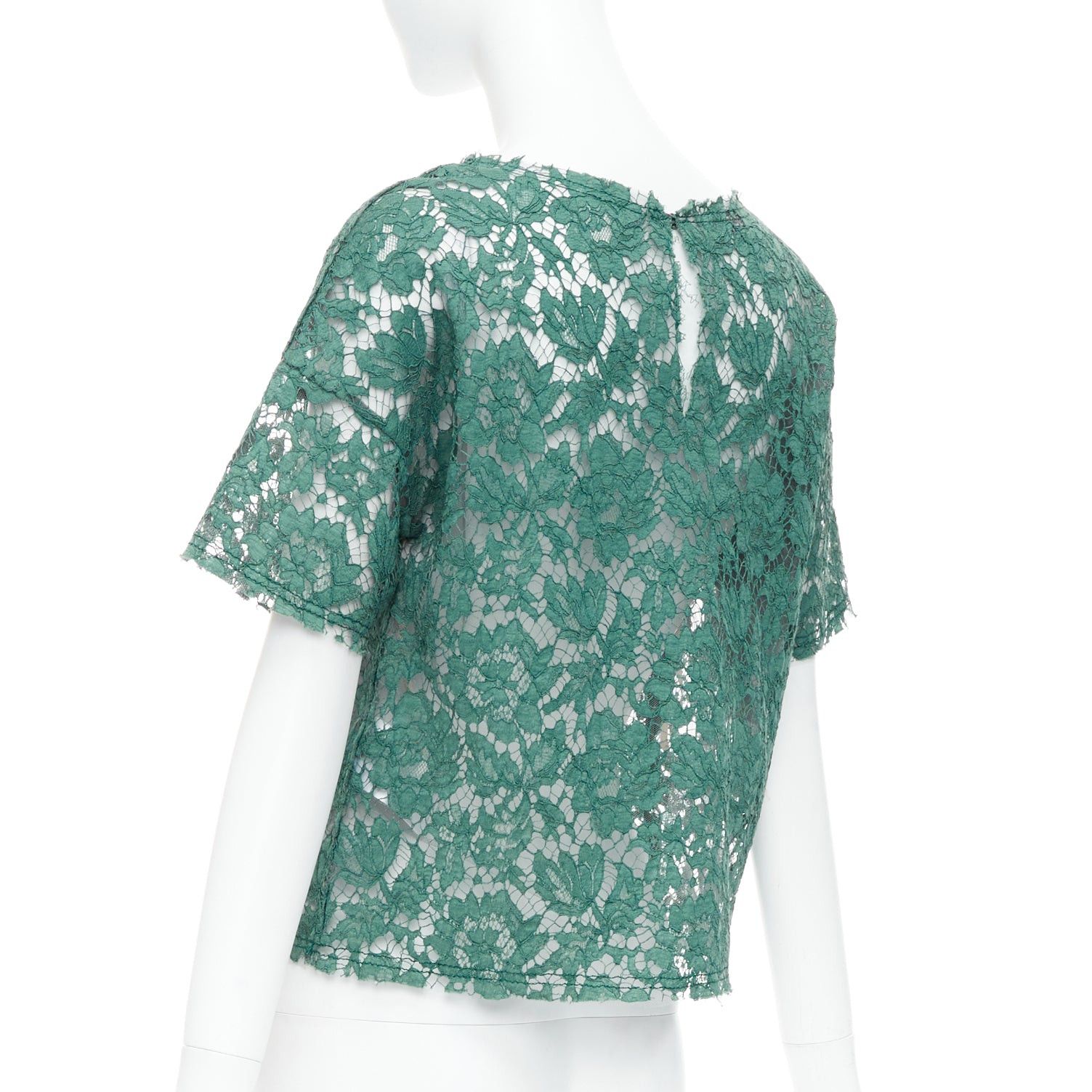 Valentino VALENTINO green floral lace boxy crop tshirt top IT38 XS Size XS / US 0-2 / IT 36-38 - 6 Thumbnail