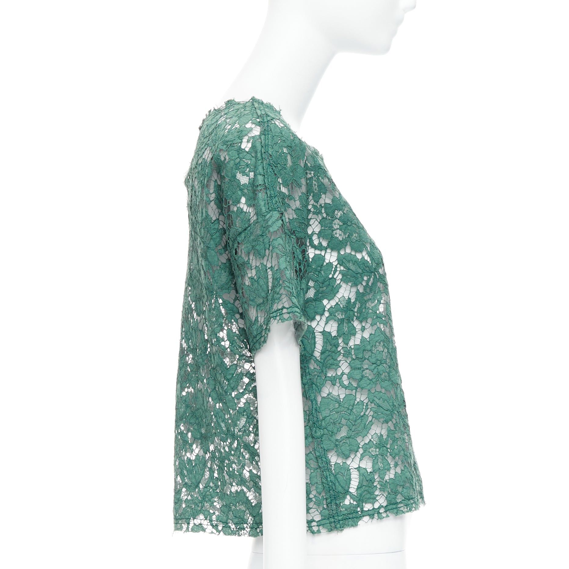 Valentino VALENTINO green floral lace boxy crop tshirt top IT38 XS Size XS / US 0-2 / IT 36-38 - 4 Thumbnail