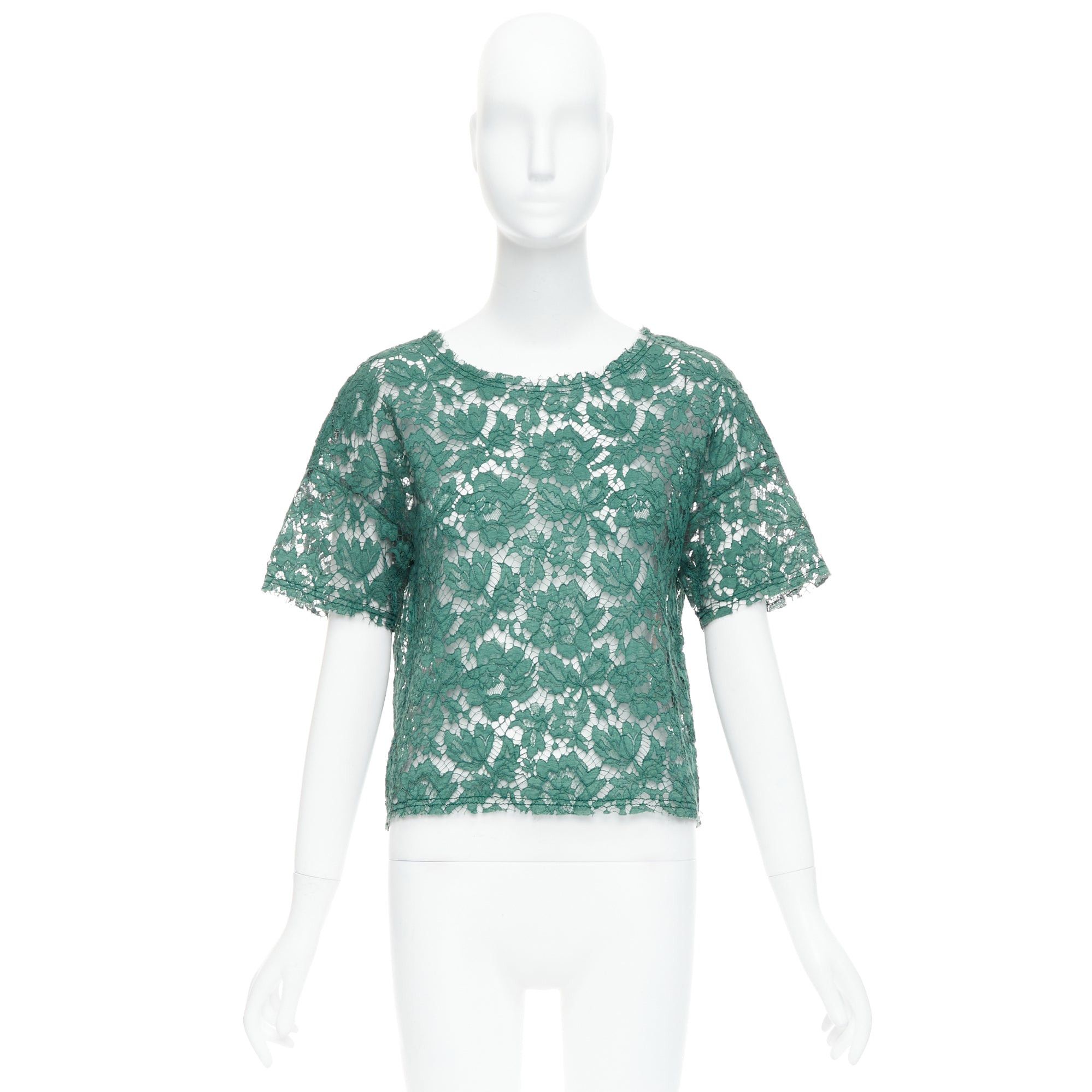 Valentino VALENTINO green floral lace boxy crop tshirt top IT38 XS Size XS / US 0-2 / IT 36-38 - 9 Thumbnail