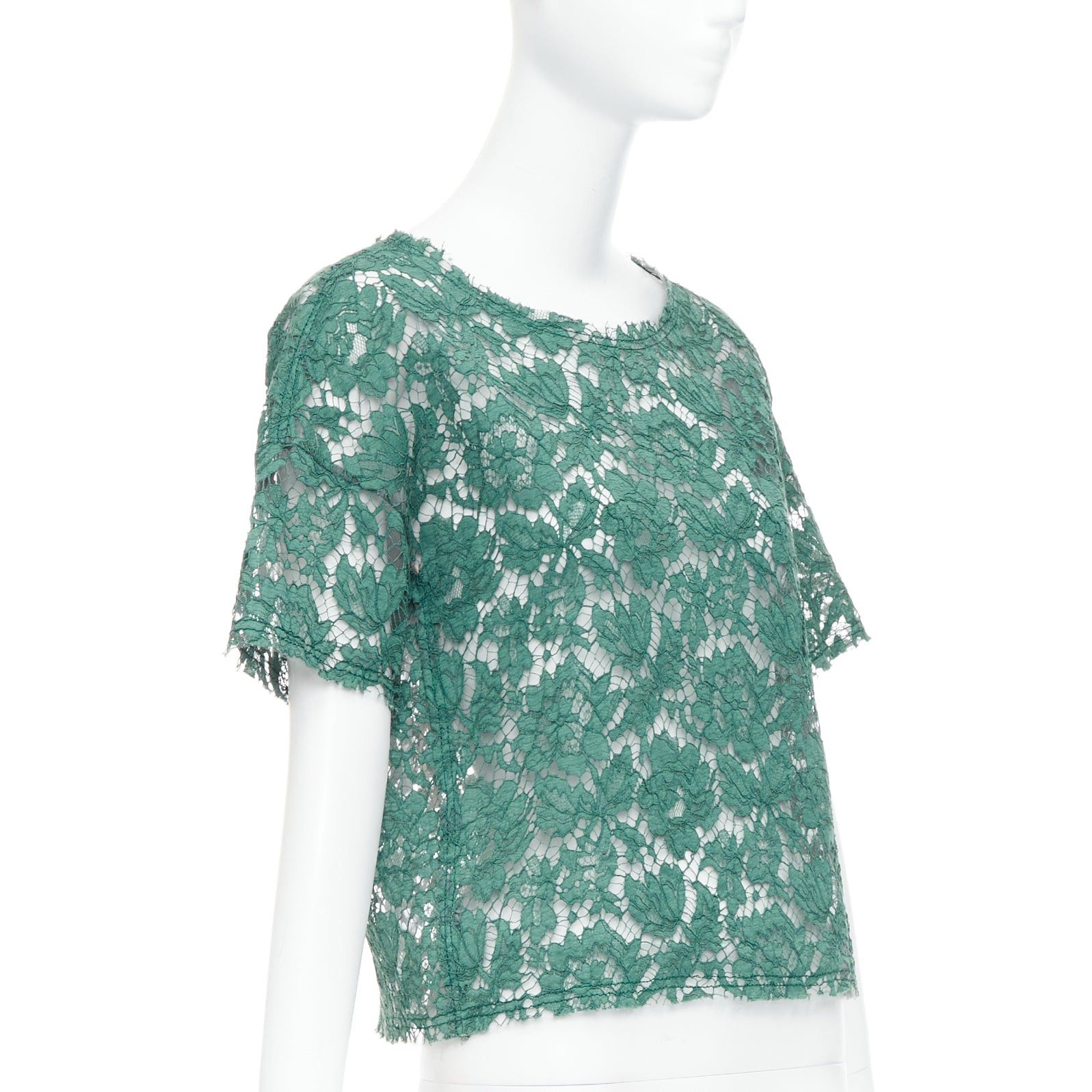Valentino VALENTINO green floral lace boxy crop tshirt top IT38 XS Size XS / US 0-2 / IT 36-38 - 3 Thumbnail