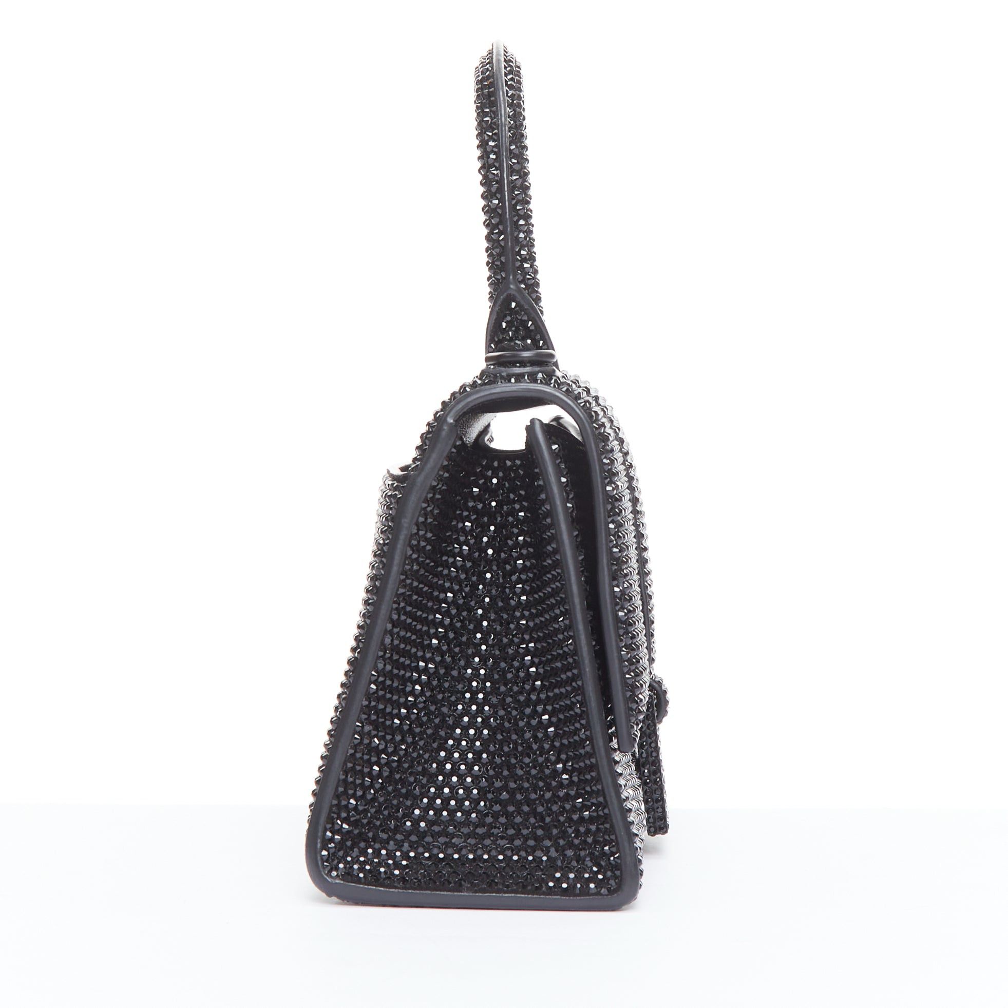 Balenciaga BALENCIAGA Demna Hourglass XS black strass crystal leather crossbody bag Size ONE SIZE - 4 Thumbnail