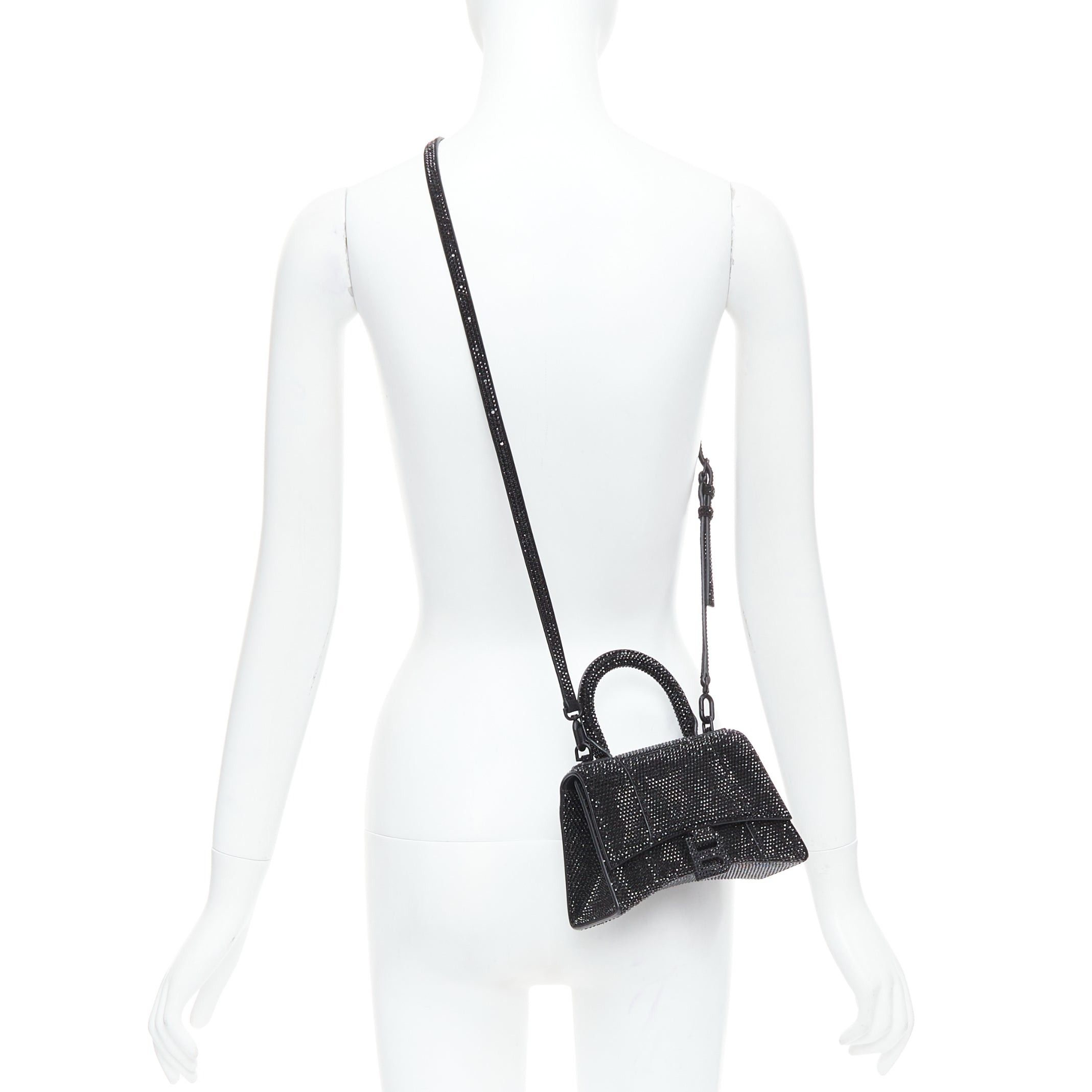 Balenciaga BALENCIAGA Demna Hourglass XS black strass crystal leather crossbody bag Size ONE SIZE - 2 Thumbnail
