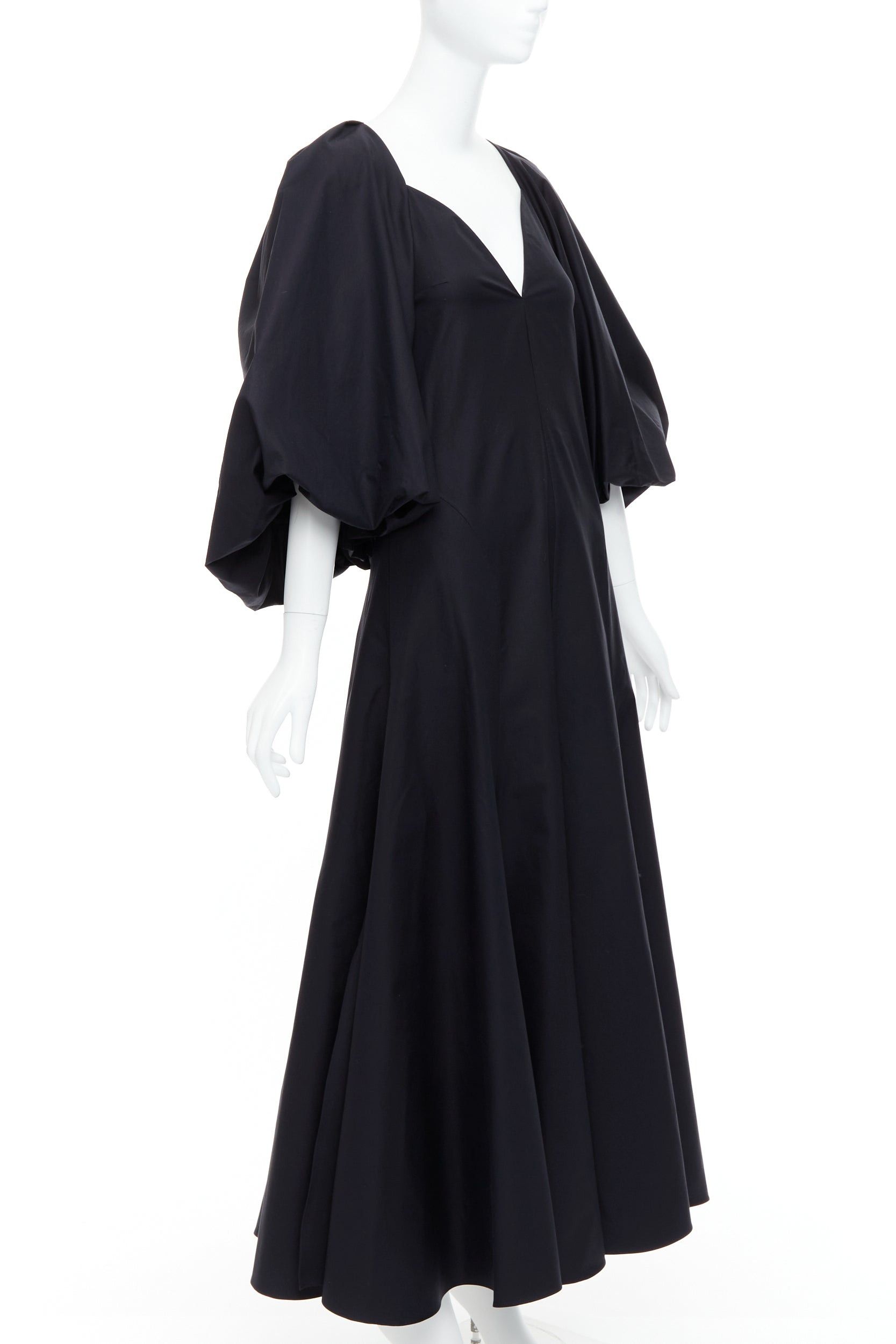 KHAITE KHAITE Joanne black cotton balloon sleeved midi dress US0 XS Size XS / US 0-2 / IT 36-38 - 3 Thumbnail